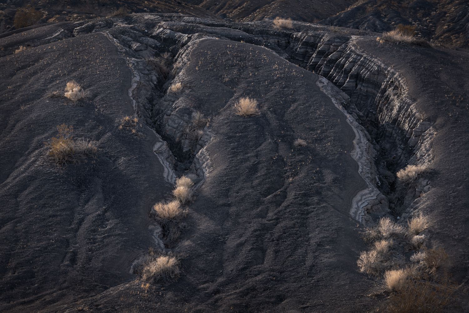 Deeply eroded and textured hillside in Death Valley.
