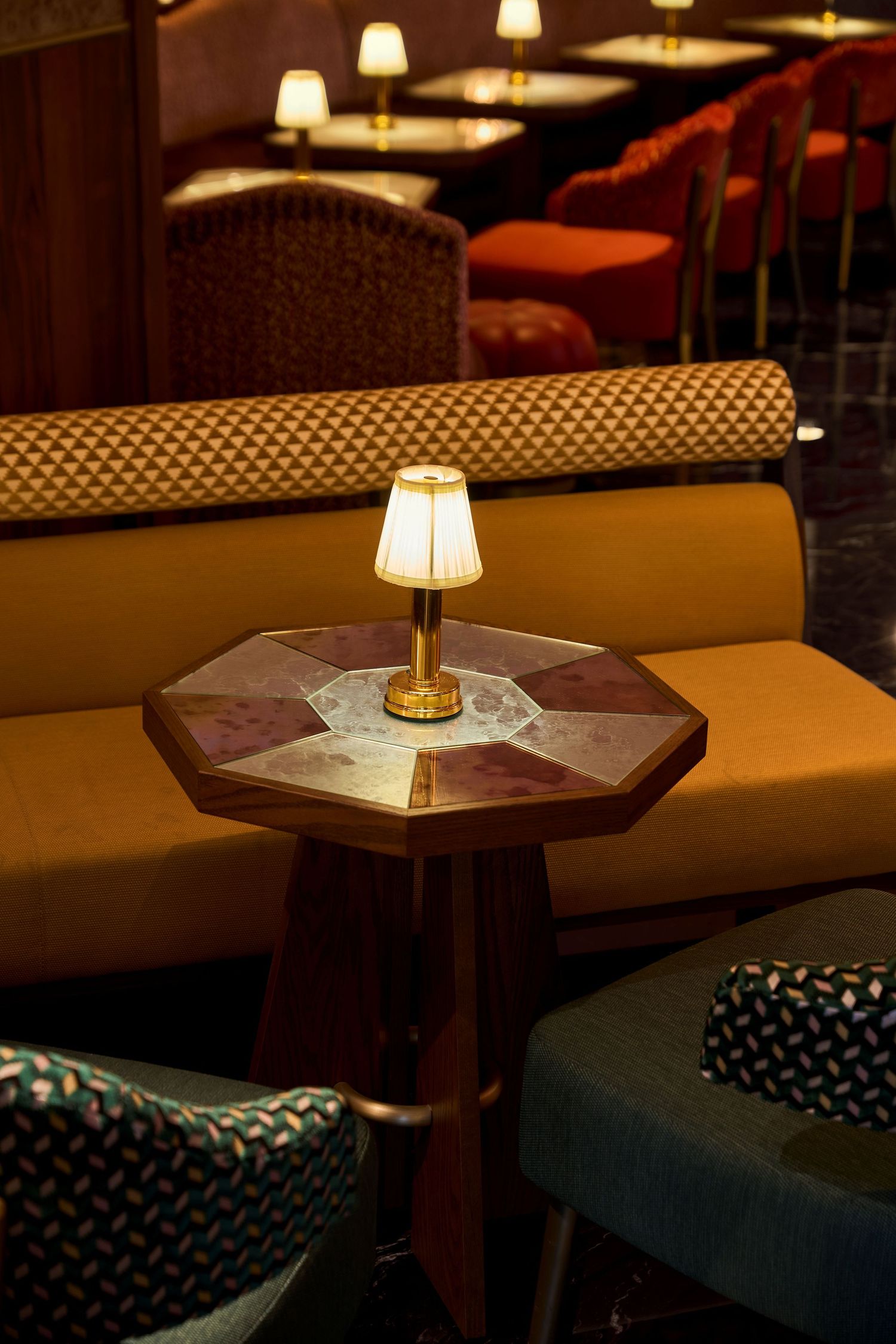 detail of the table at the center bar at Rio Casino Las Vegas. Design by Fettle Design
