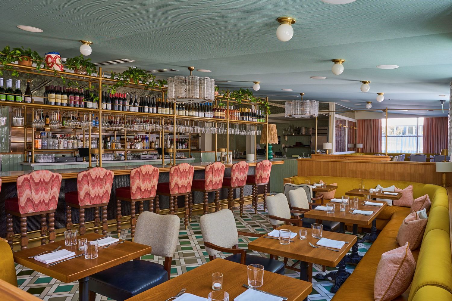 The bar and dining room at Chez Mia, west hollywood, LA. Design by Fettle Design