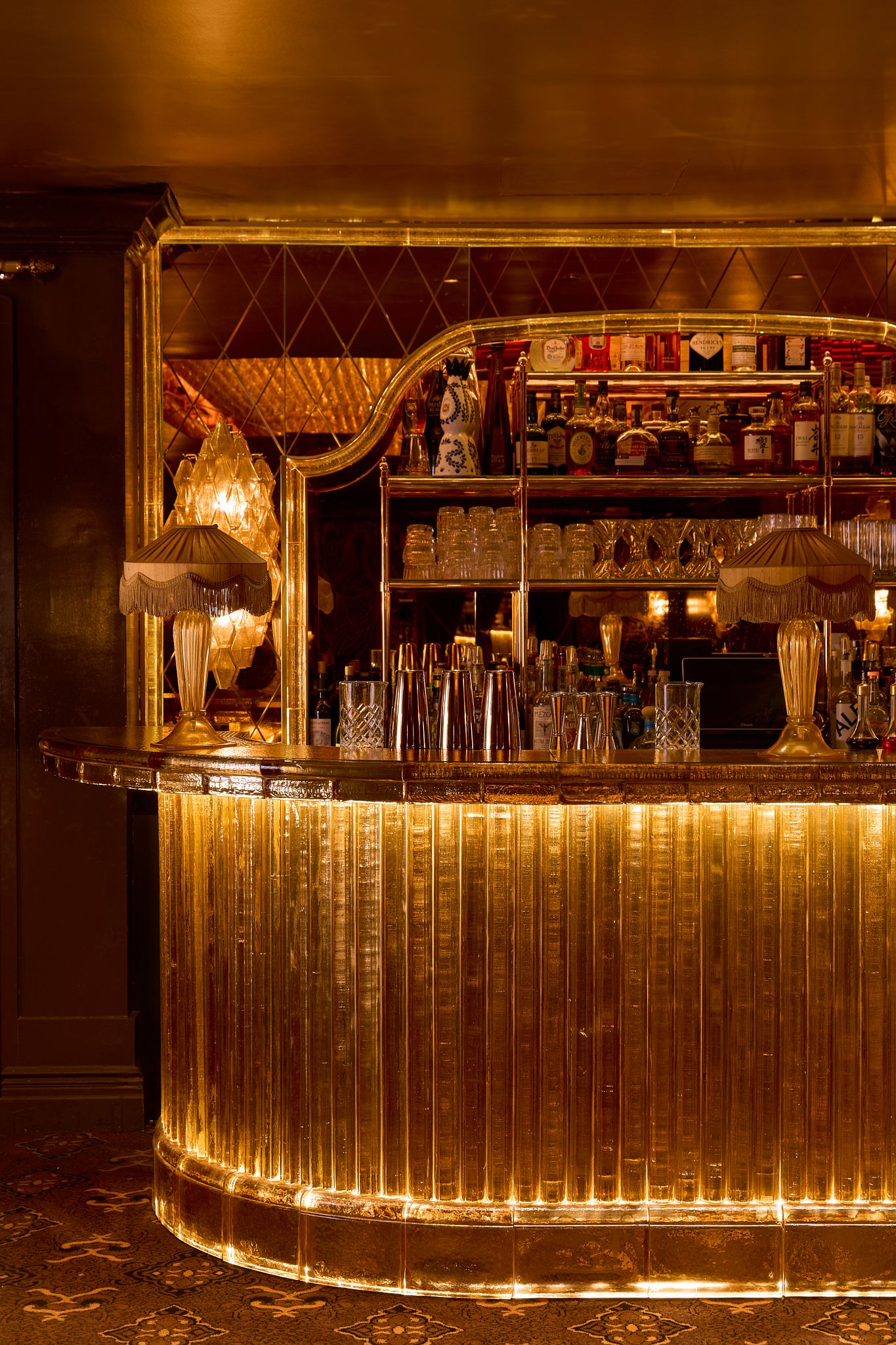 Cast Glass bar designed and made by Sogni di Cristallo, at Chez Margaux in NY