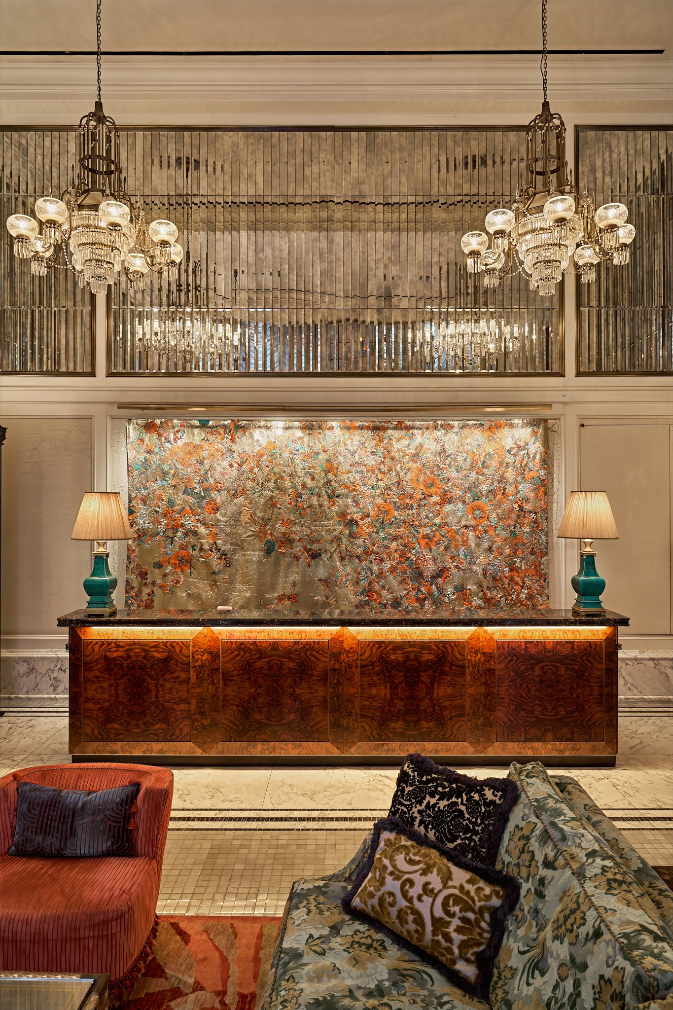 The reception desk at the Fifth ave hotel, Designed by MBDS