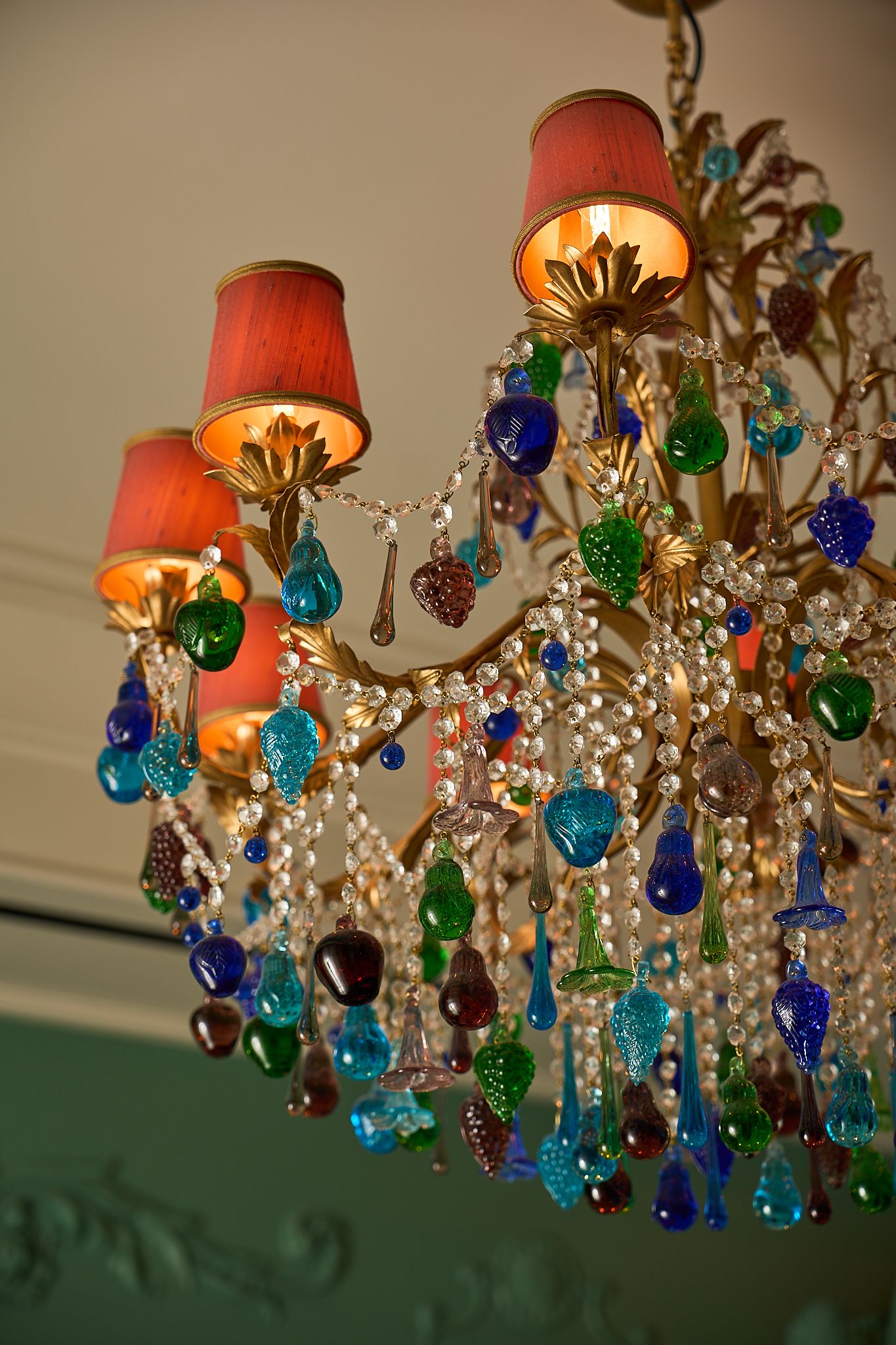 Interior photography of the mansion suite at the fifth ave hotel in NY. Detail of the chandelier by Sogni di Cristallo. Designed by MBDS
