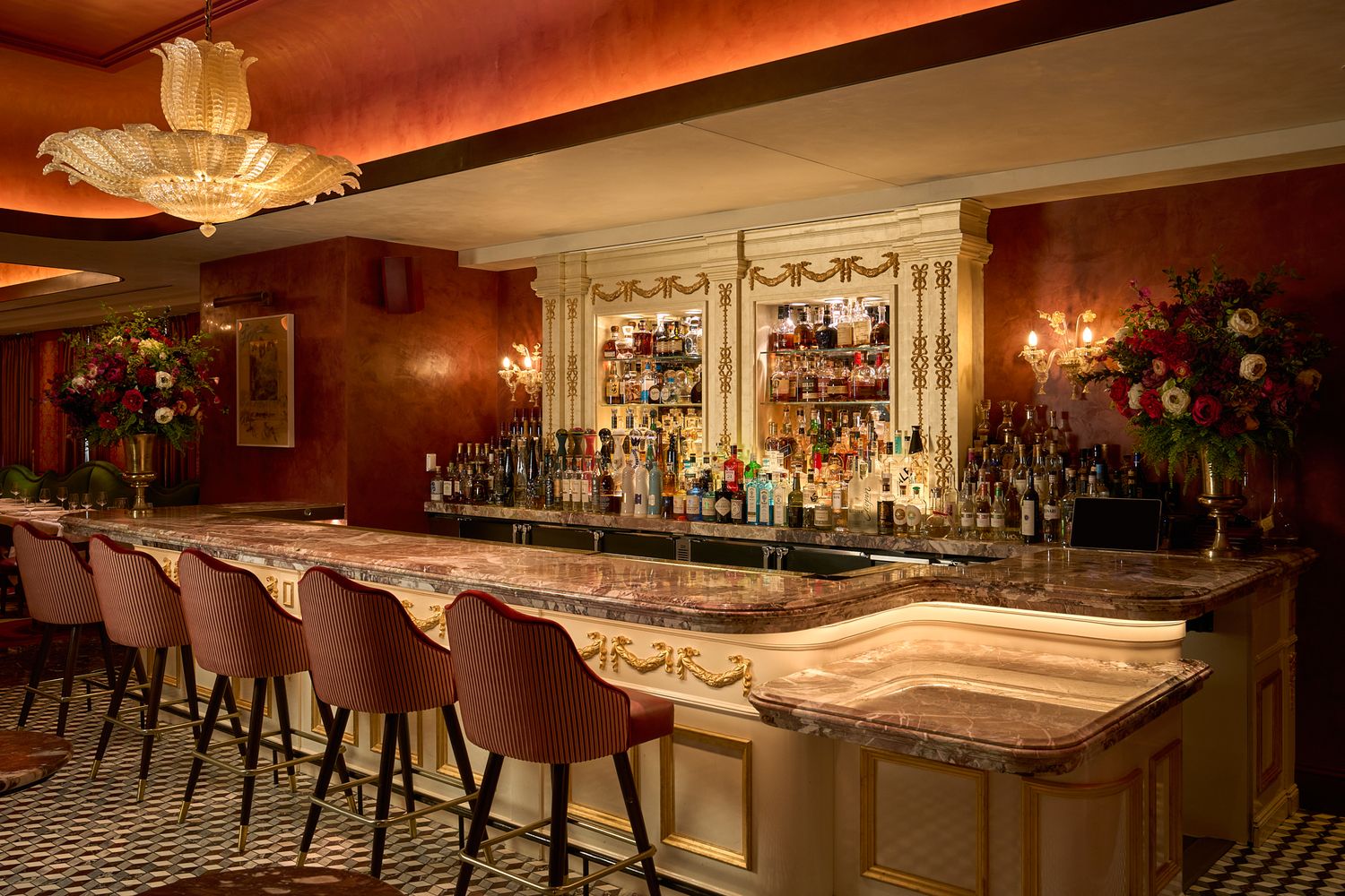 Picture of a bar at Zou zou's club, in Hudson Yards, NY. Designed by Ken Fulk