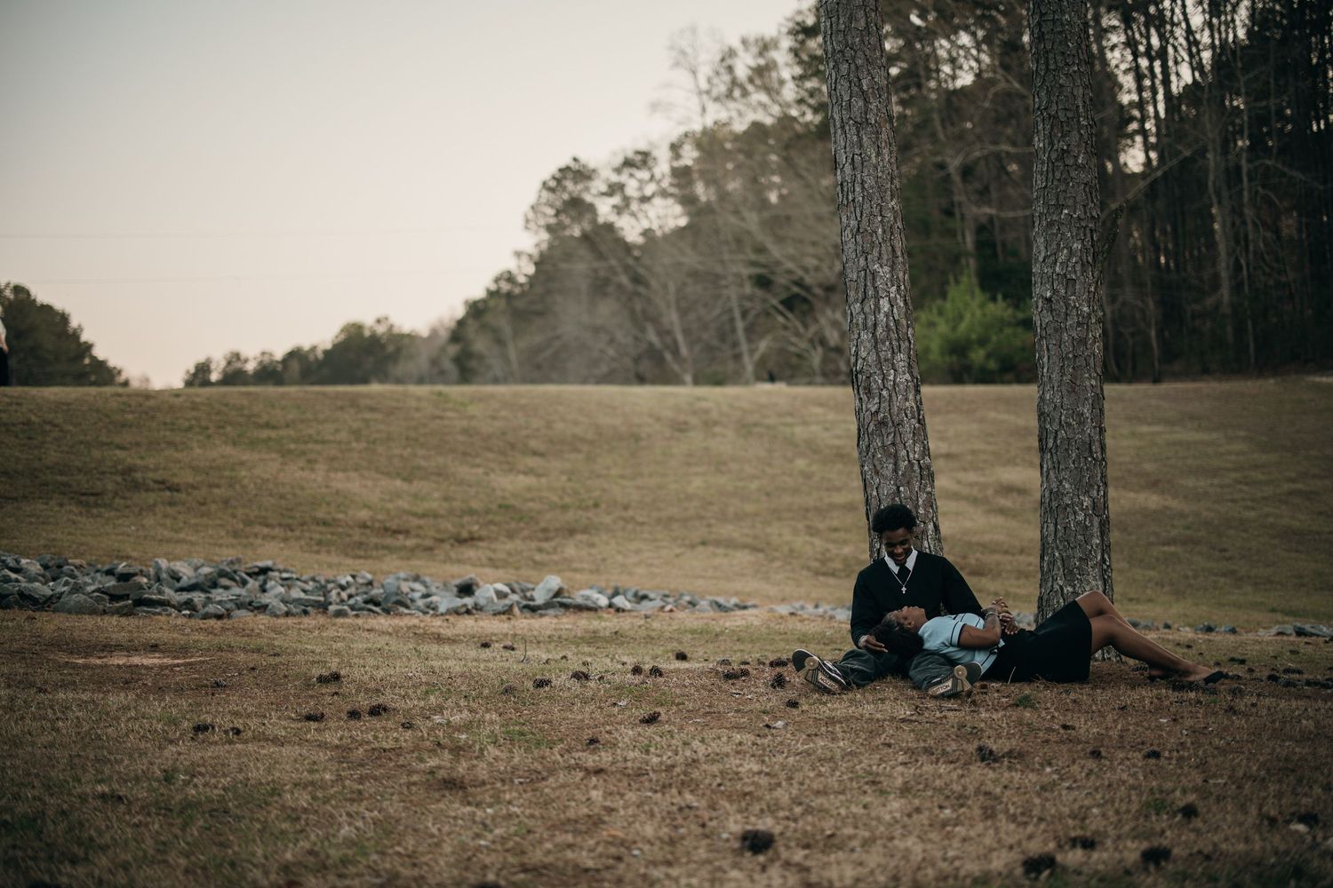 young black couples photography session at Sims Lake Park in Suwanee, Georgia. documentary-style engagement photography