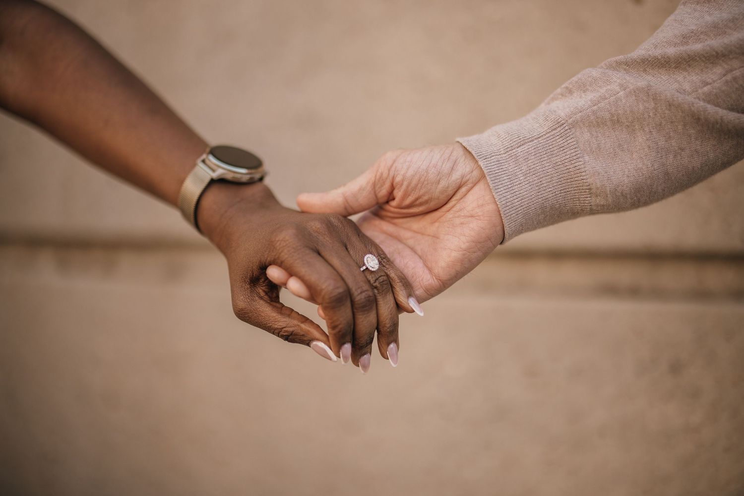 black couple enagement session at Marietta Square in Marietta, Georgia. Documentary-style engagement photography, cinematic style engagement