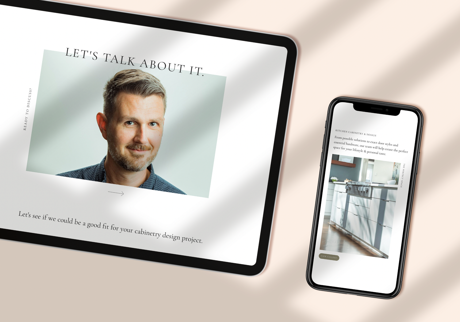Clean website header design with mobile-responsive layouts shown on multiple devices.