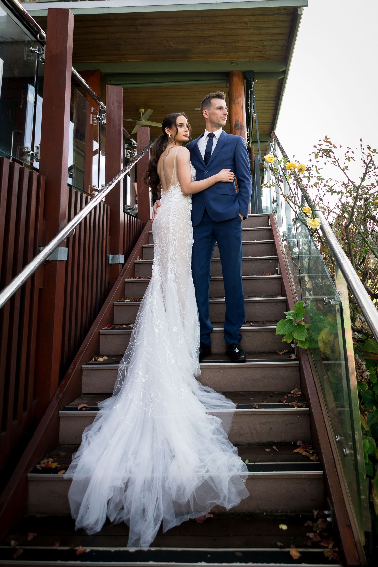 couple at sittella winery wedding, vineyard wedding, photos by willie thow photography, gown designed by Meeting Grace Bridal