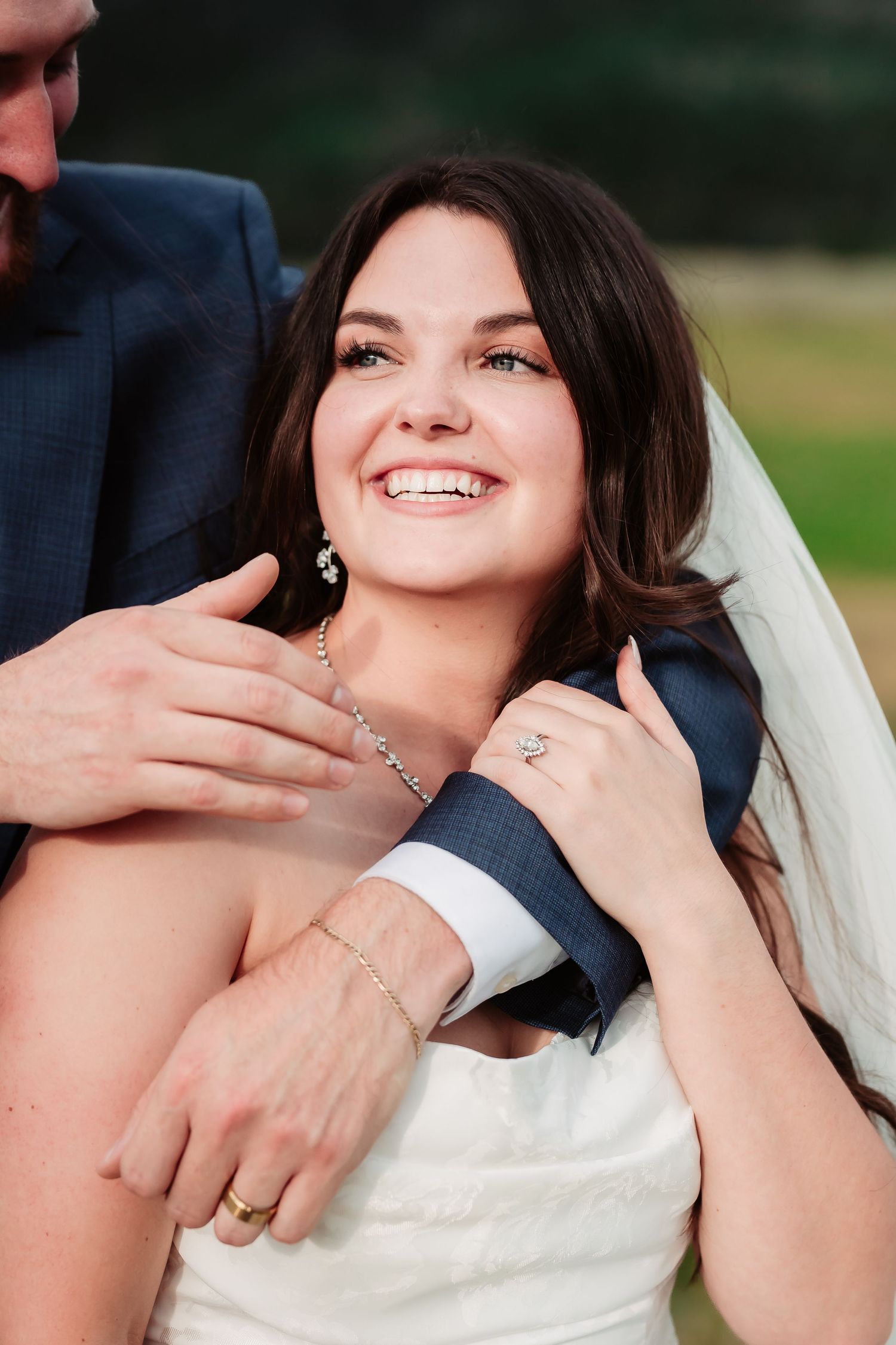 Series of close-up wedding portraits showing tender emotional moments between newlyweds.