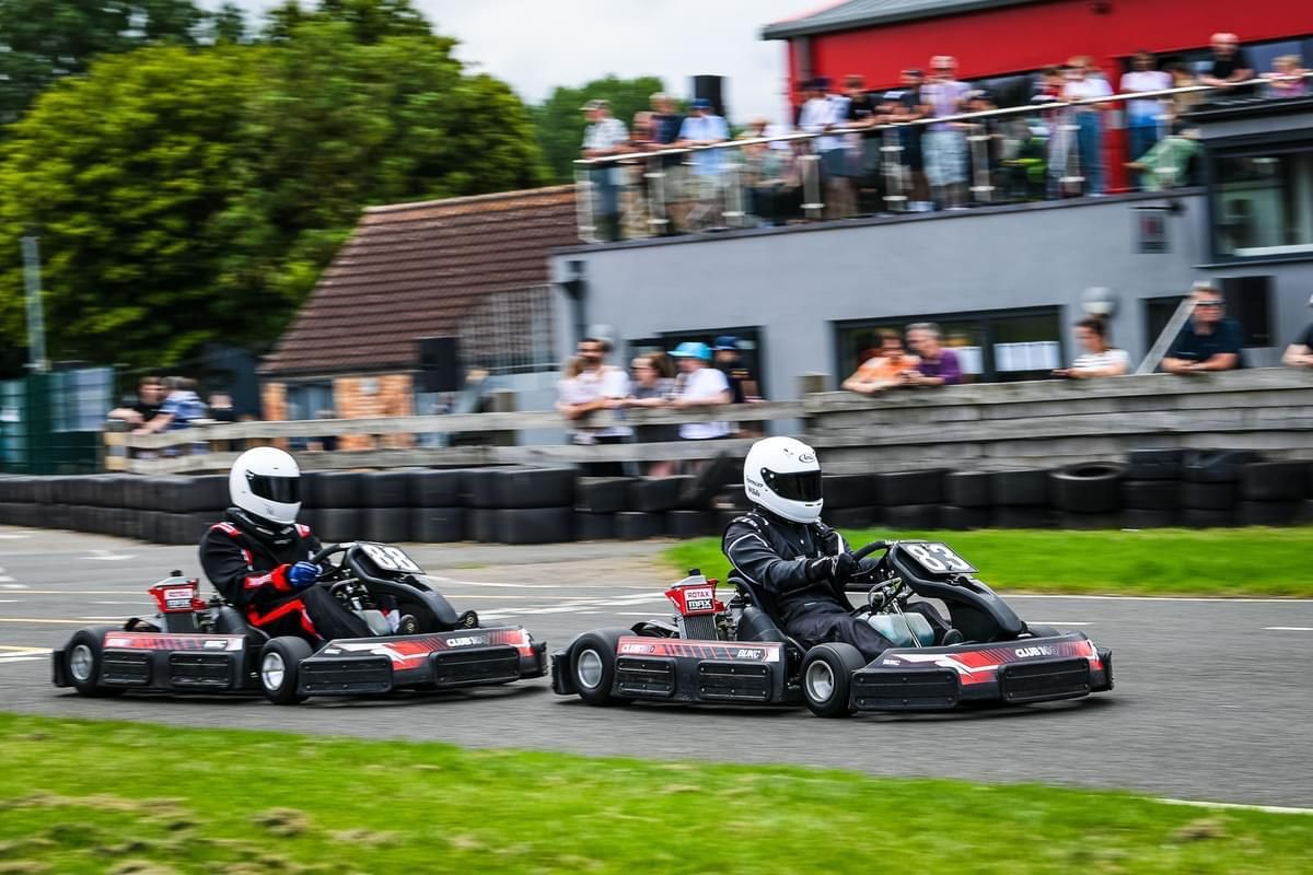 Alex Catlow and Spencer wilds racing in Club100 Karts at Whilton Mill