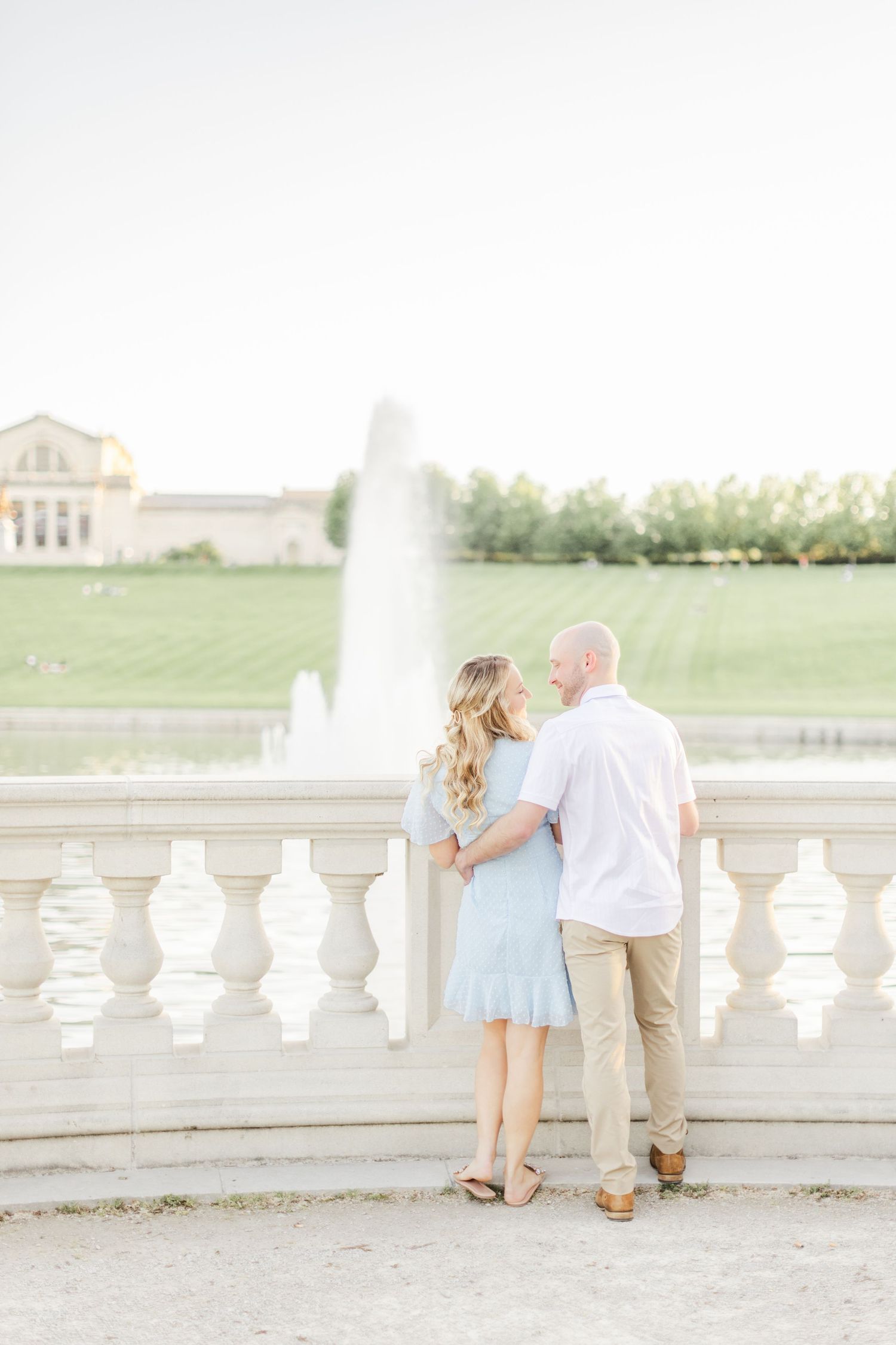 Katie Strzelec Photography Forest Park St Louis Missouri Golden Hour Engagement Portrait Session Art Hill Emerson Grand Basin