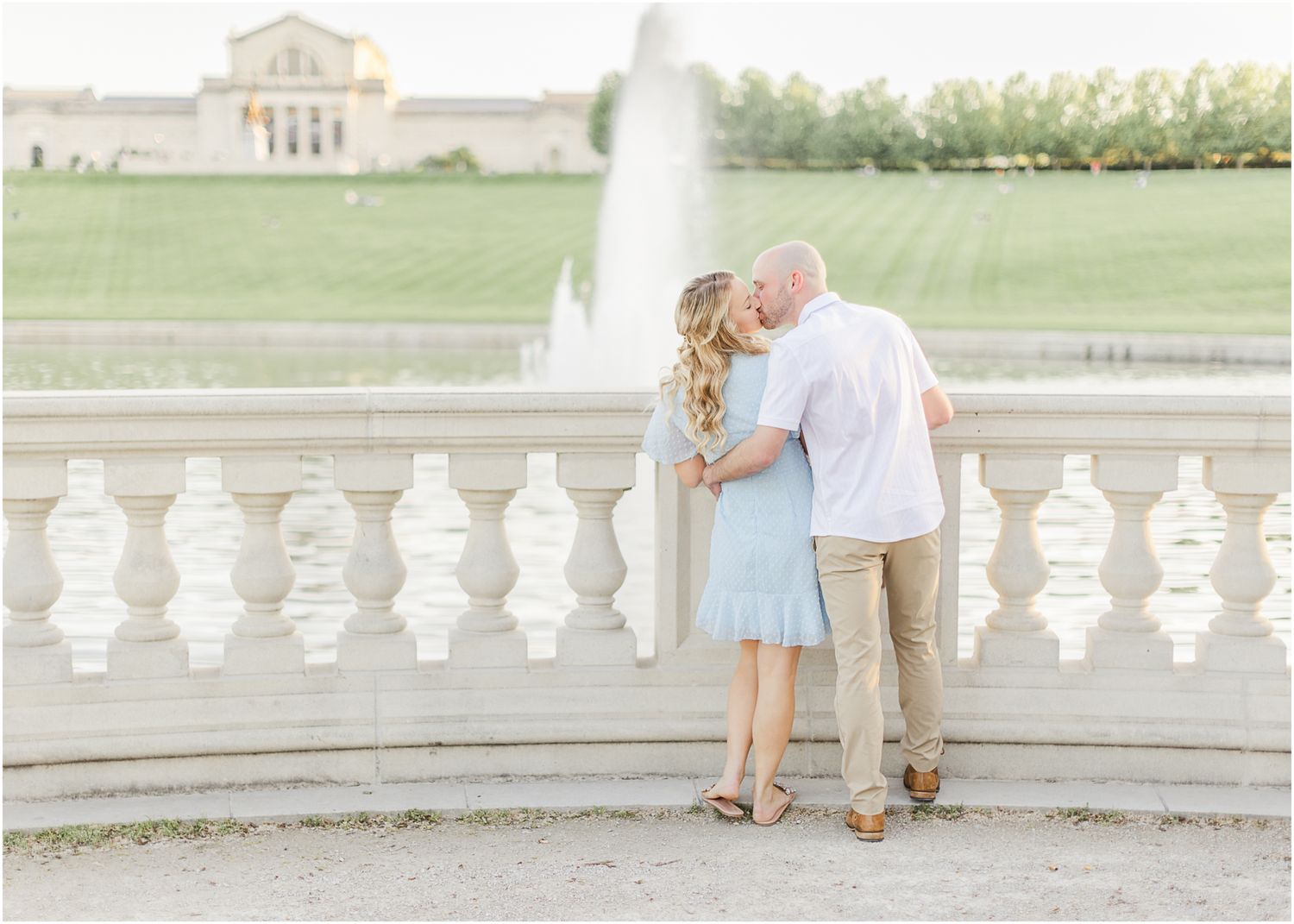 Katie Strzelec Photography Forest Park St Louis Missouri Golden Hour Engagement Portrait Session Art Hill Emerson Grand Basin