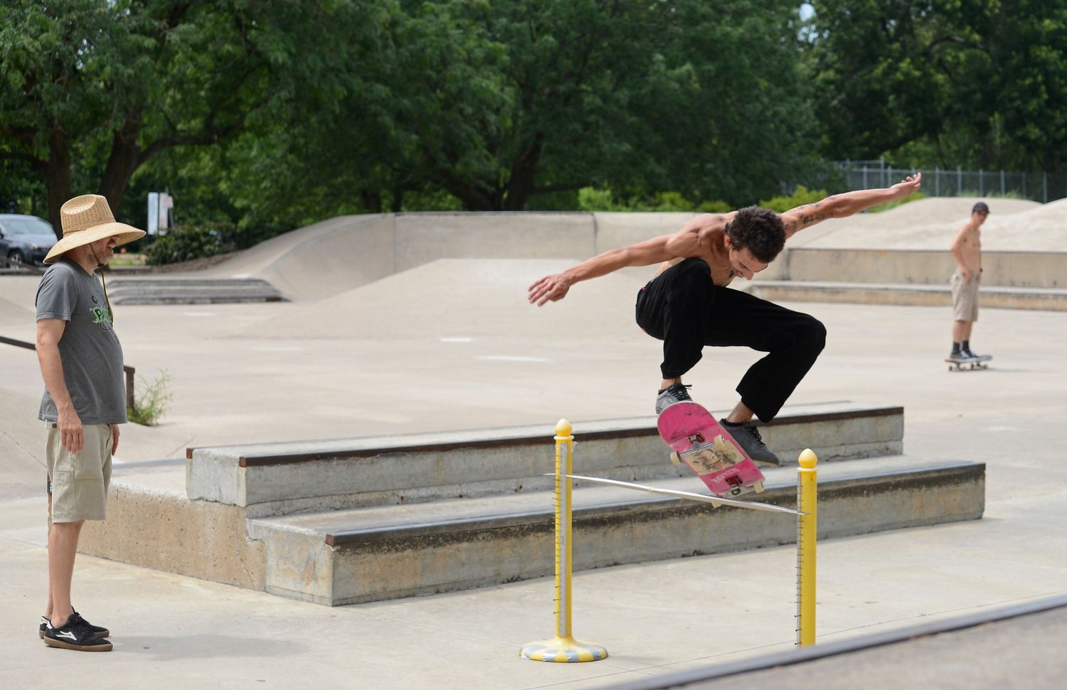 Quinn Bryan ollies over a bar during the high ollie contest during Shredfest on Saturday at Columbia Skate Park.
