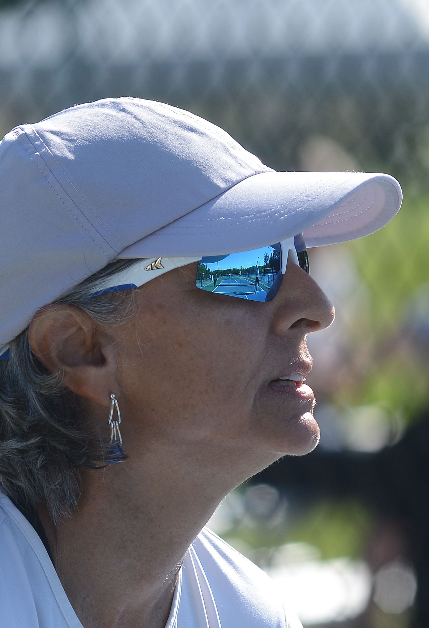 Sabine Moore looks and waits for the ball to be hit toward her during a Missouri State Senior Games pickleball match at Albert-Oakland Park.