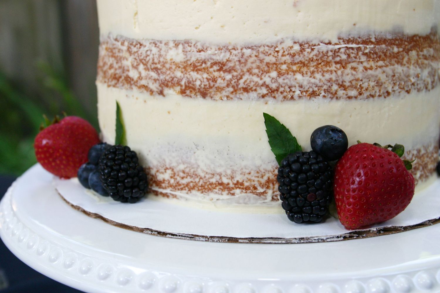 A wedding cake is displayed at Jackie and Rob Vinopal's wedding.