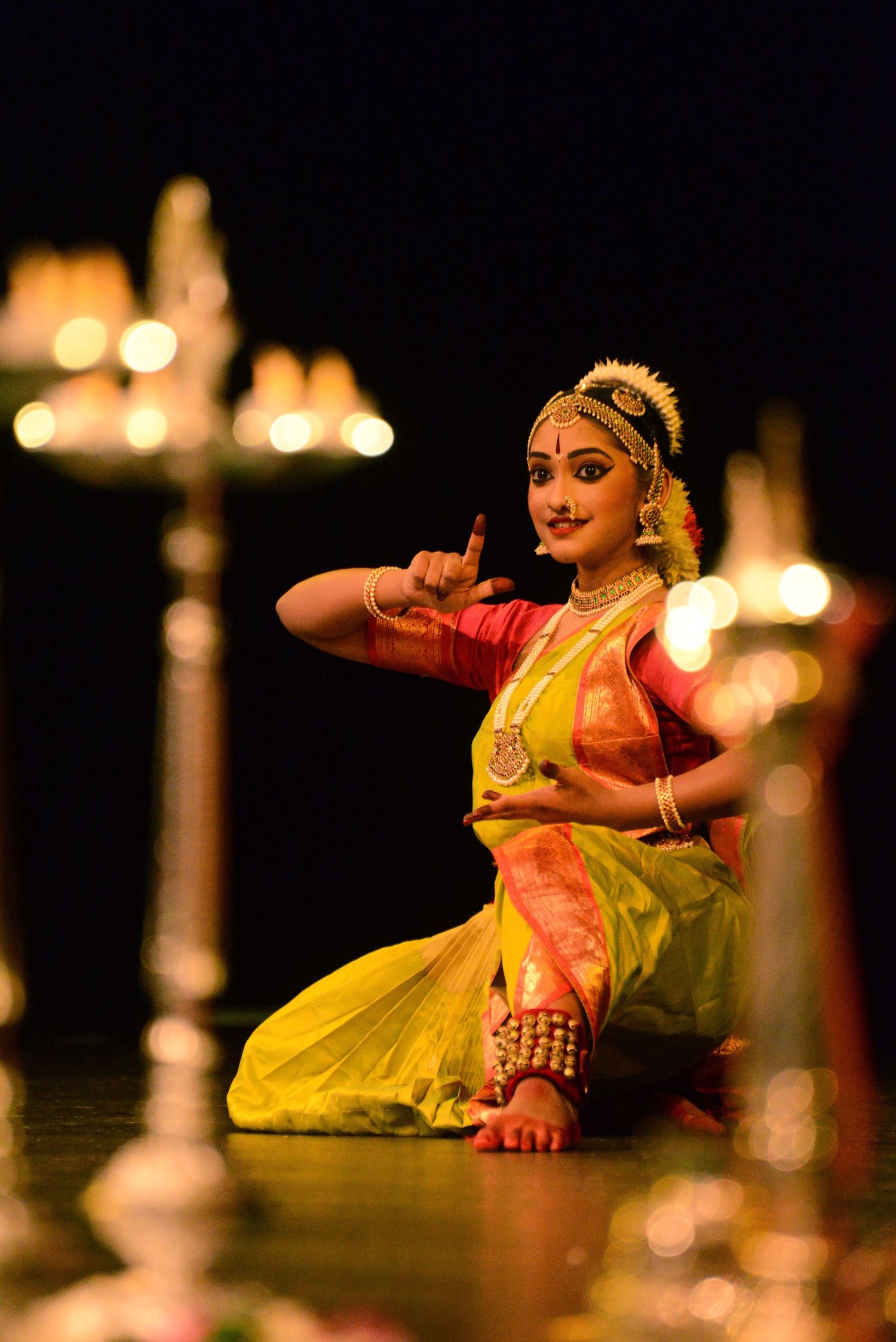 Khyatisri Bandaru performs the Bharatanatyam on stage Saturday at Battle High School in Columbia.