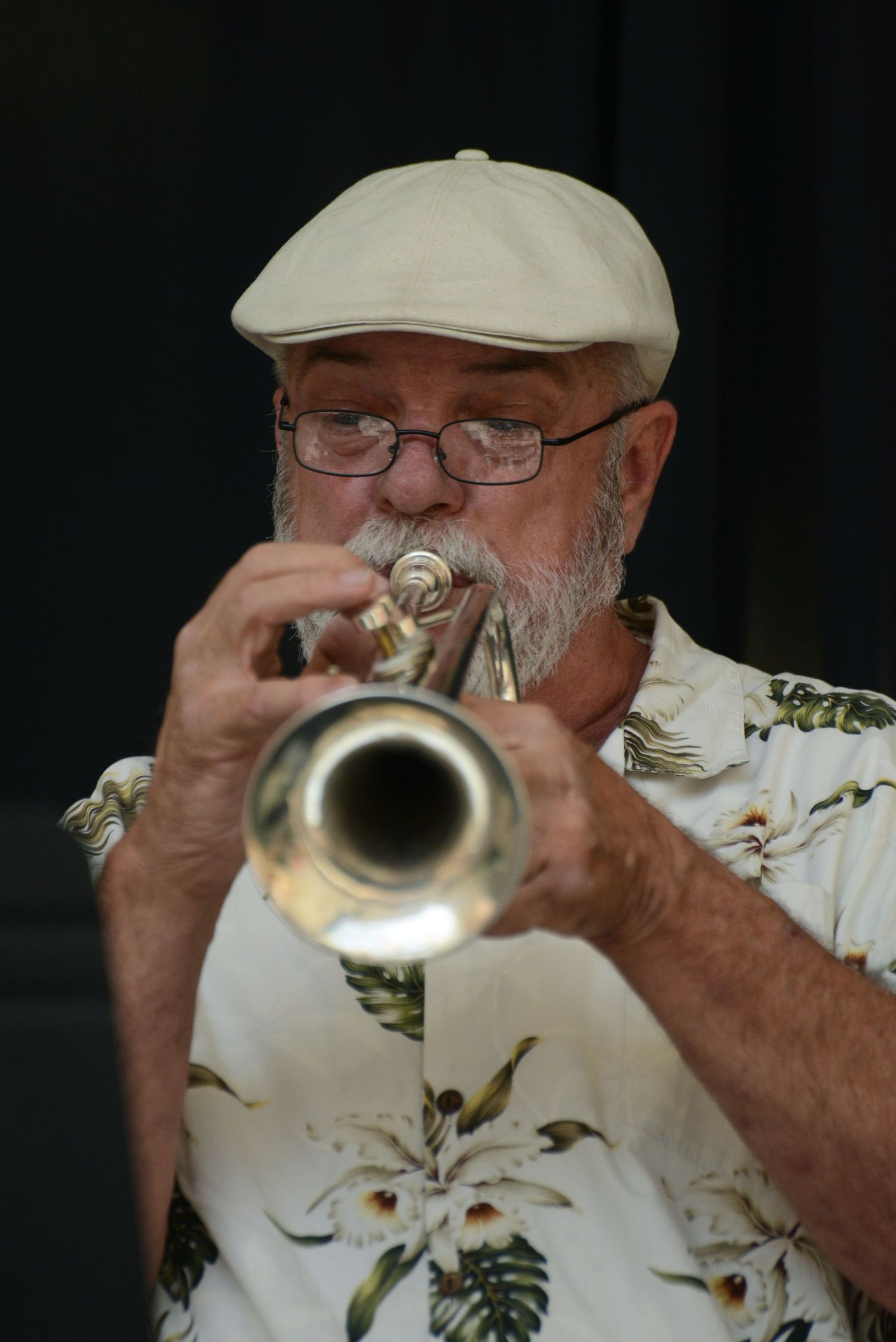 Kent Ford plays the trumpet for Make Music on Friday at Columbia Mall in Columbia. Ford played alongside a drummer on a small stage.
