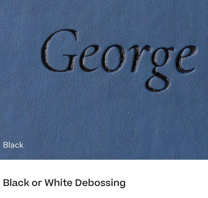Black debossed text reading