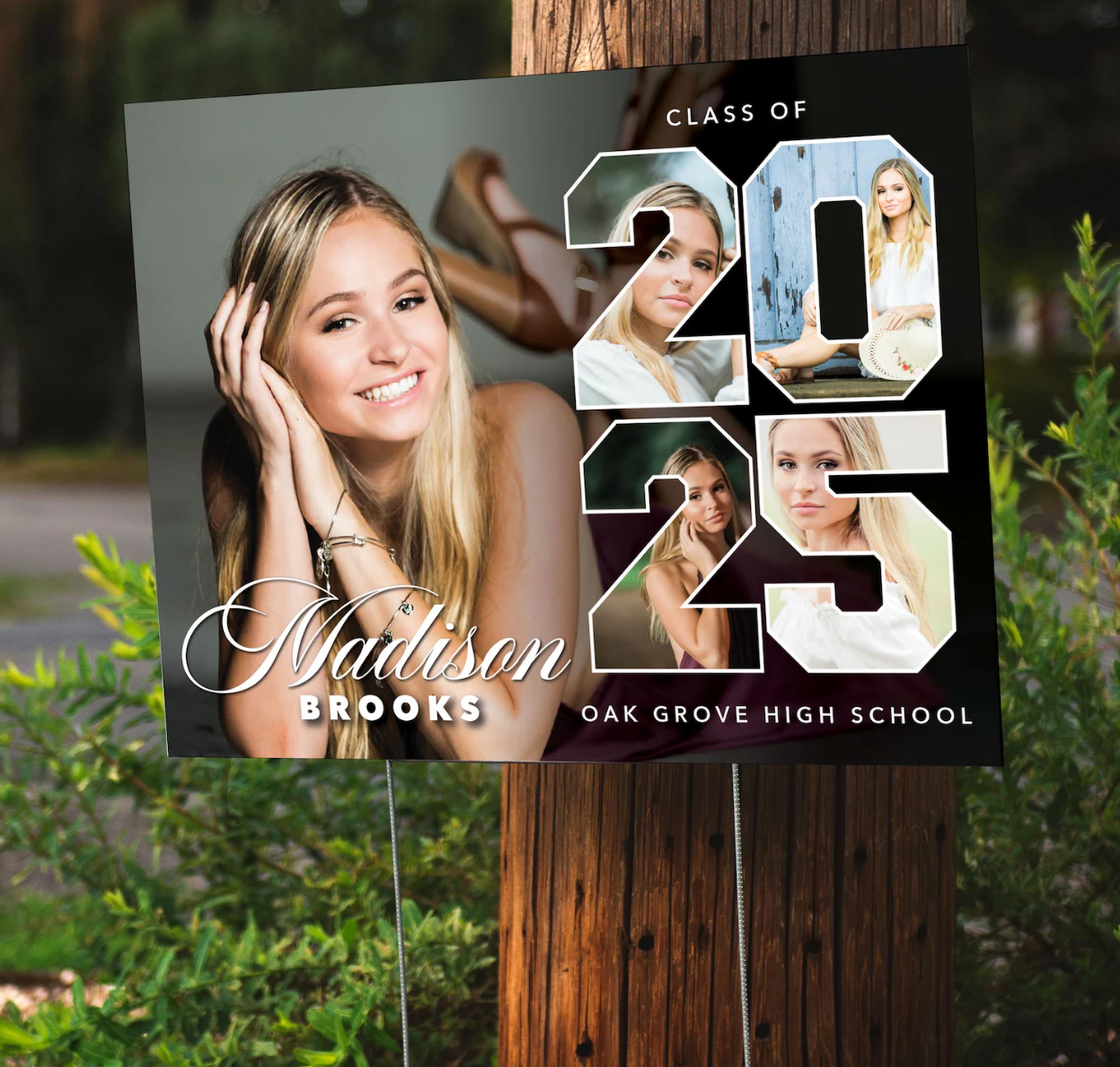 Class of 2023 graduation collage with creative senior portrait photo layouts featuring students in outdoor settings.