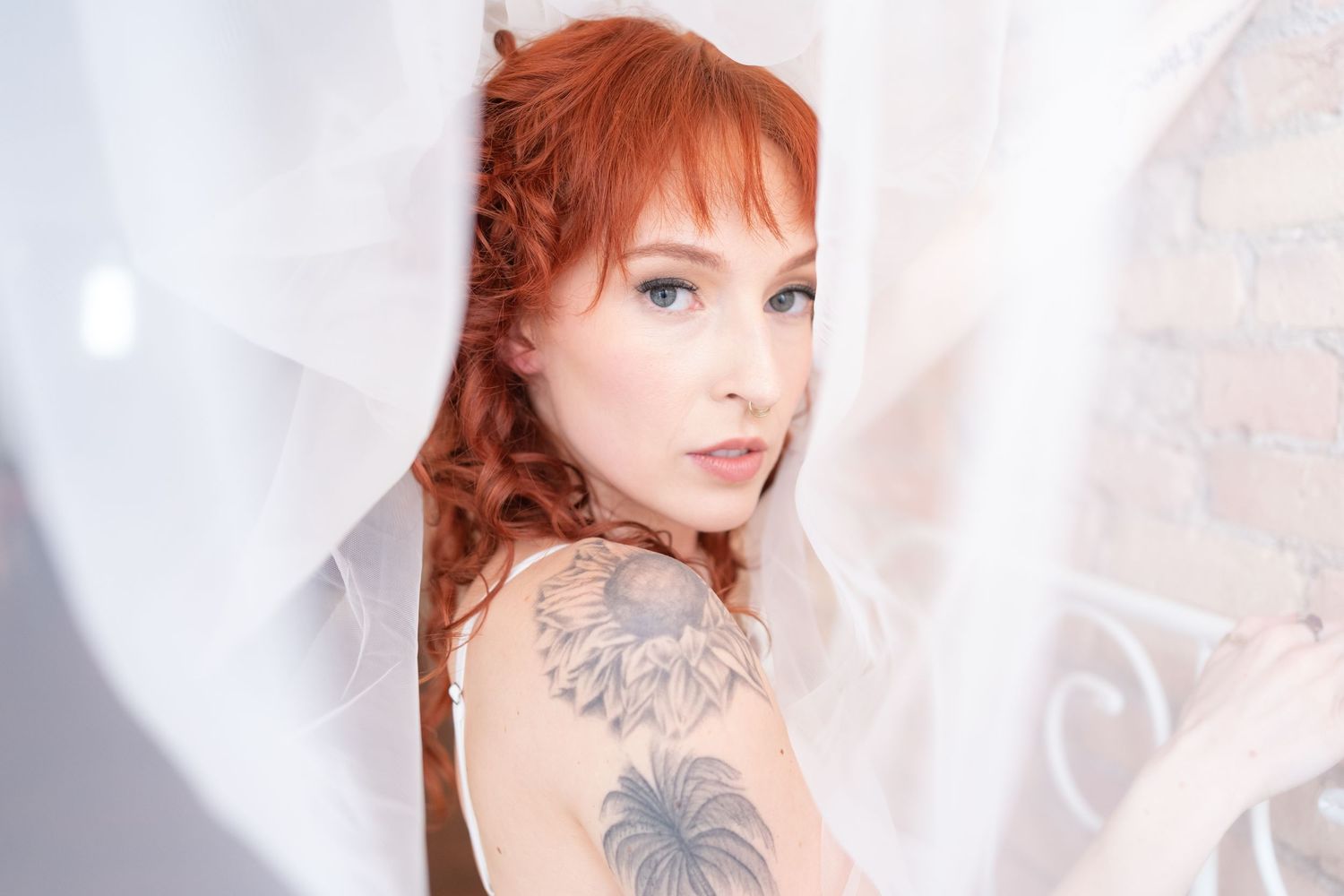 A series of soft, ethereal boudoir photographs featuring gentle poses against light backgrounds.