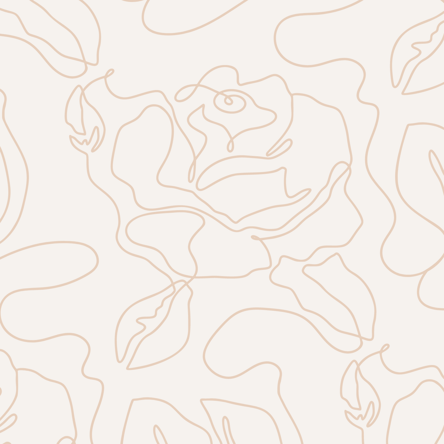Delicate line art pattern of roses in light pink on a cream background.