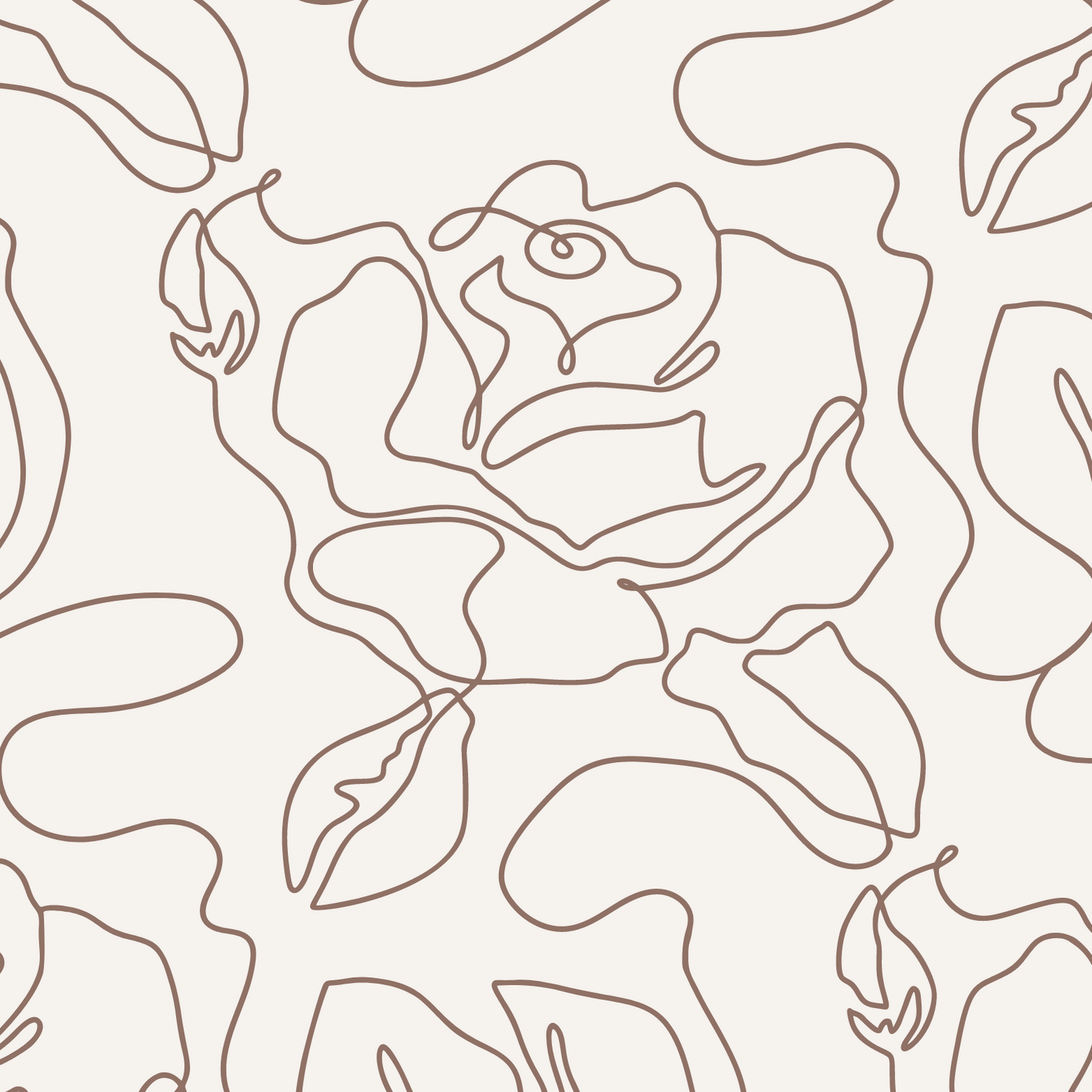 Abstract line drawing pattern of roses in a continuous flowing design.