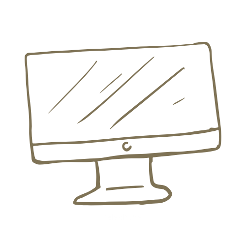 Simple hand drawn sketch of a desktop computer monitor with diagonal reflection lines.