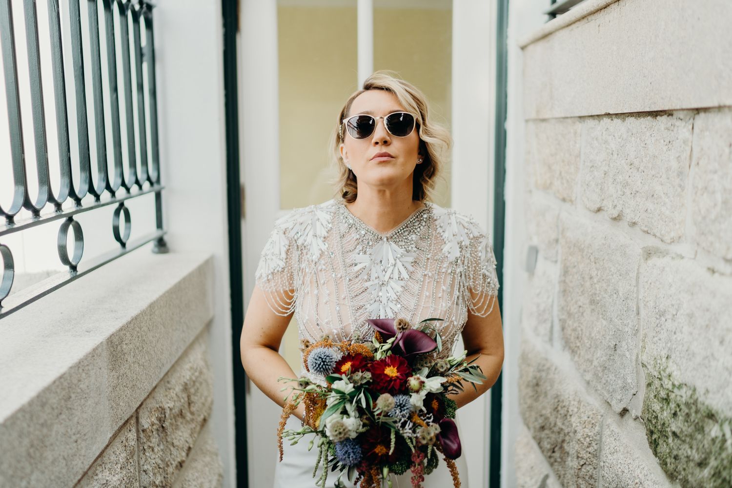 Elopement bride at The Yeatman Hotel — bold bridal look with sunglasses in Porto, Portugal