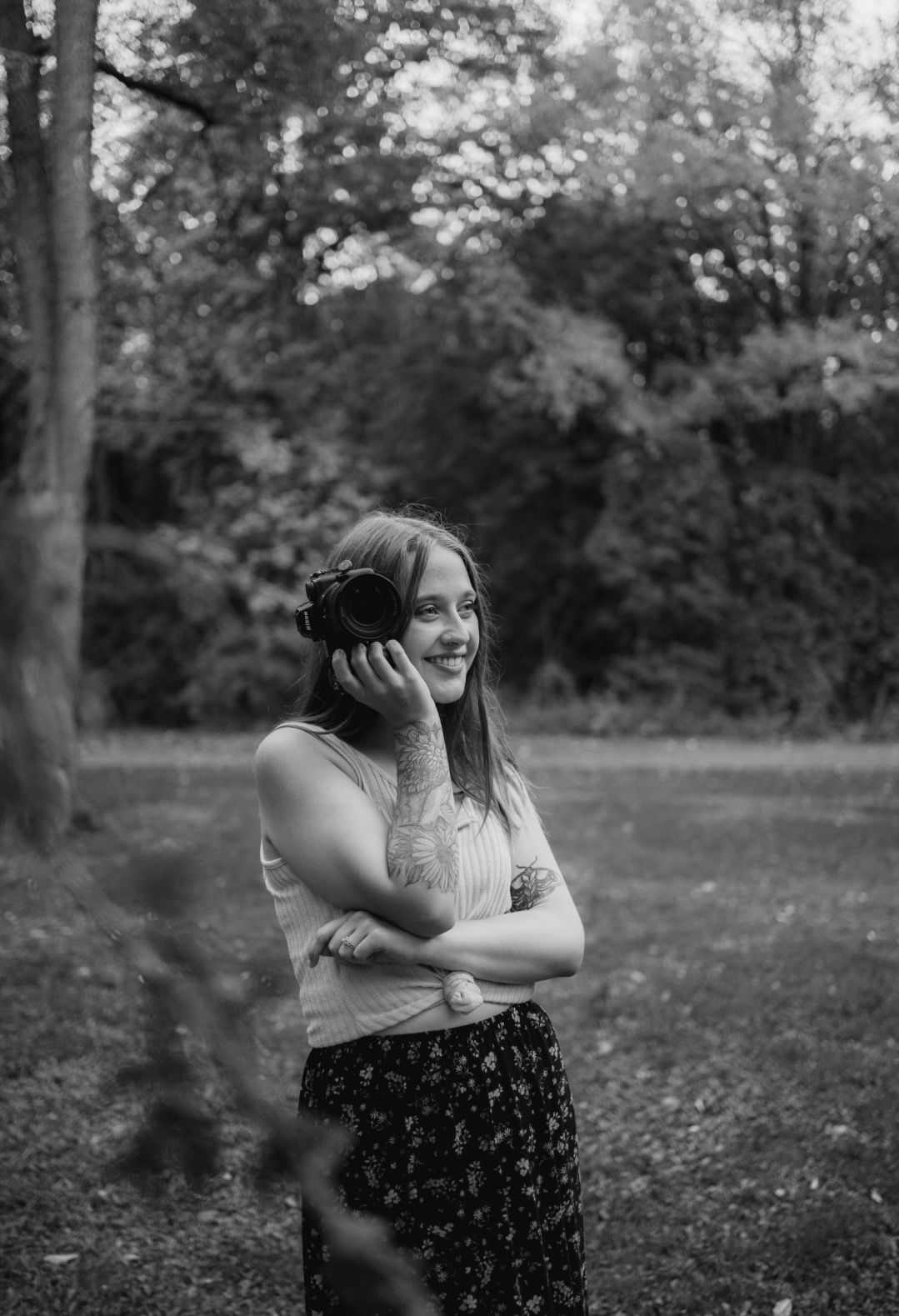 Black and white portrait series showing joyful expressions and laughter.