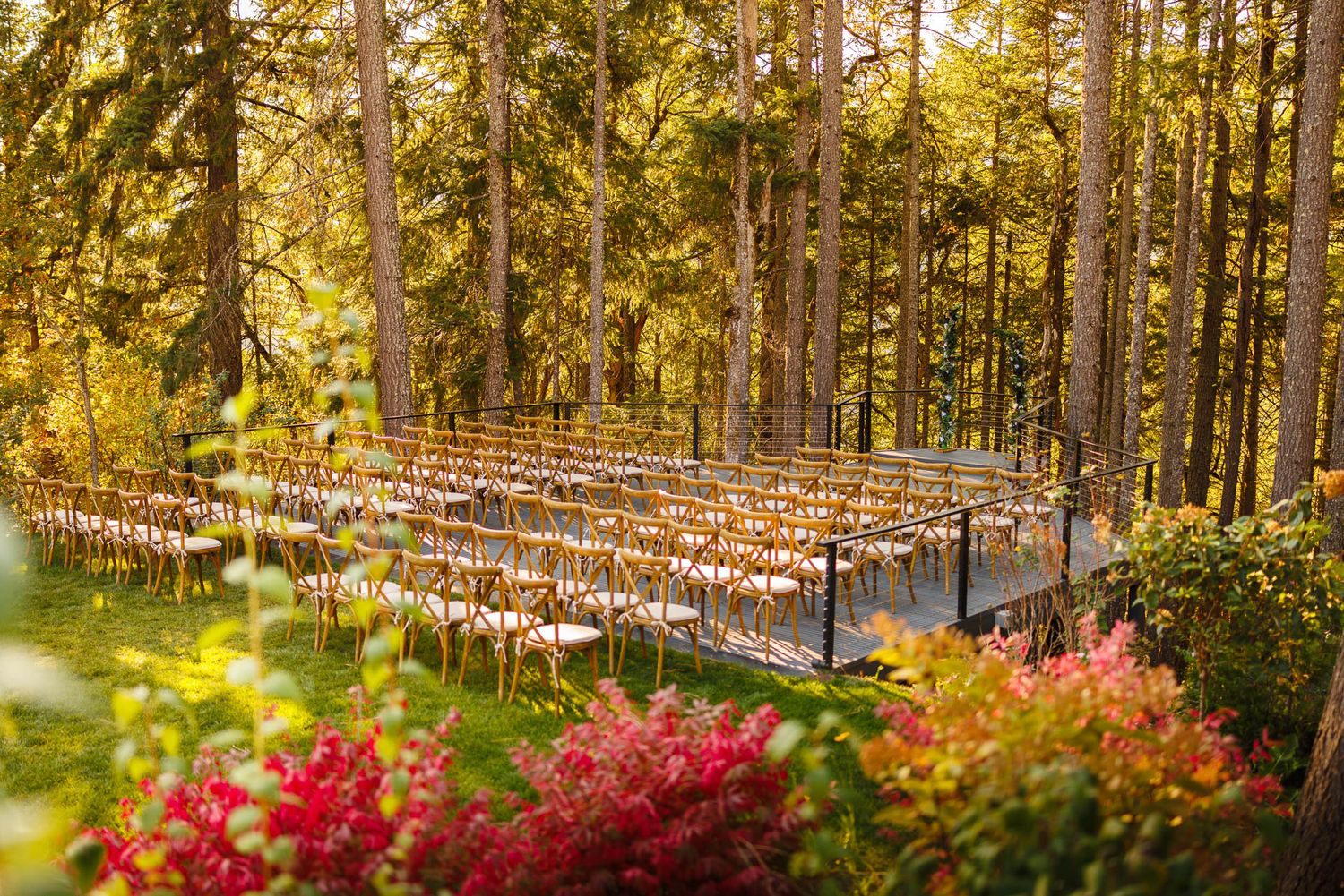 Wedding ceremony set up before guests arrive at Rocky Hill Venue in the Columbia River Gorge