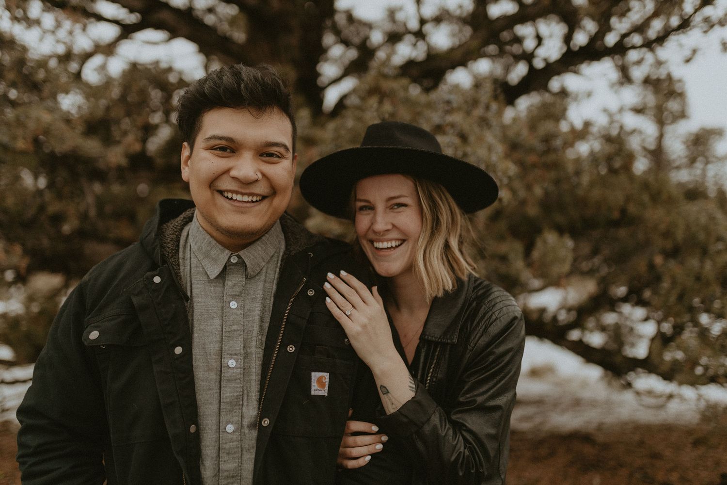 Annika and Marcus Schwab posing for a picture together in the Badlands near Bend, Oregon