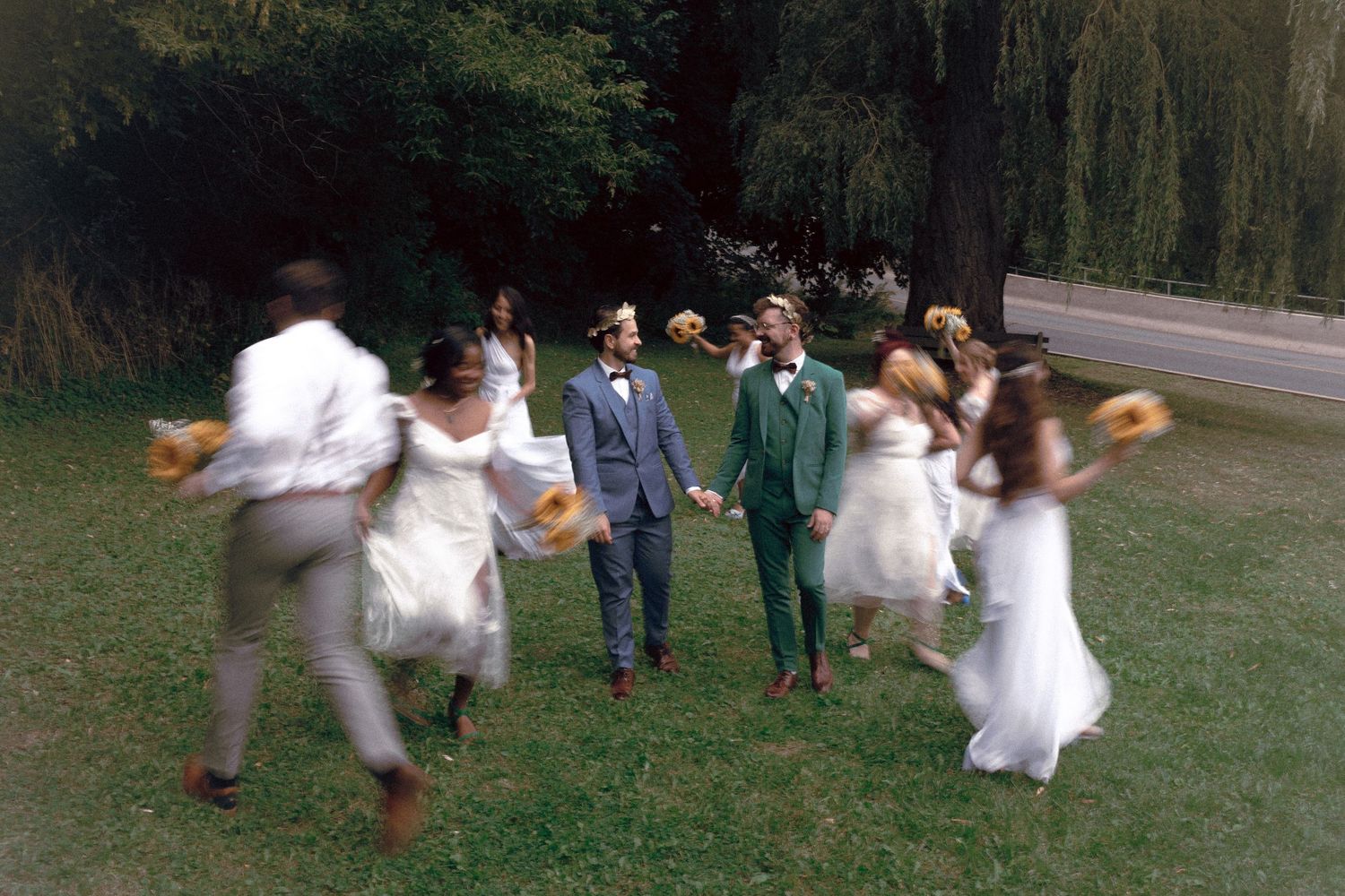 The Perfect Color-Coordinated Same-Sex Wedding in Toronto, at Fantasy Farms. Cinematic photography in Toronto for stylish, queer couples.