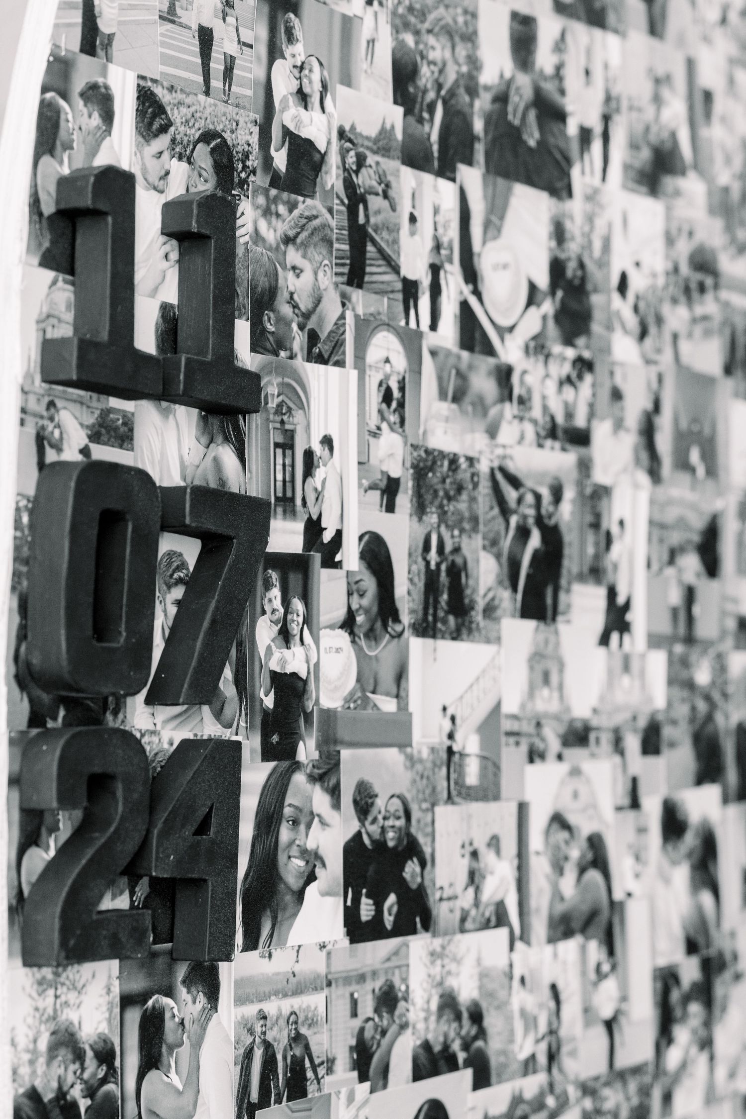 Black and white photo collage with numbers and vintage photographs.