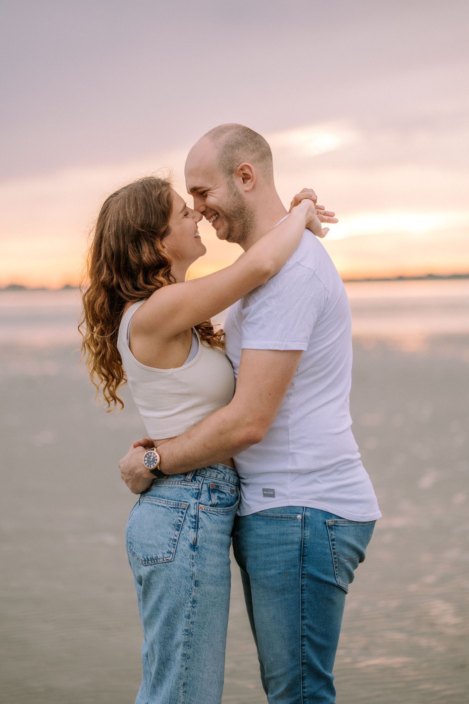 date night couple hug and smiling