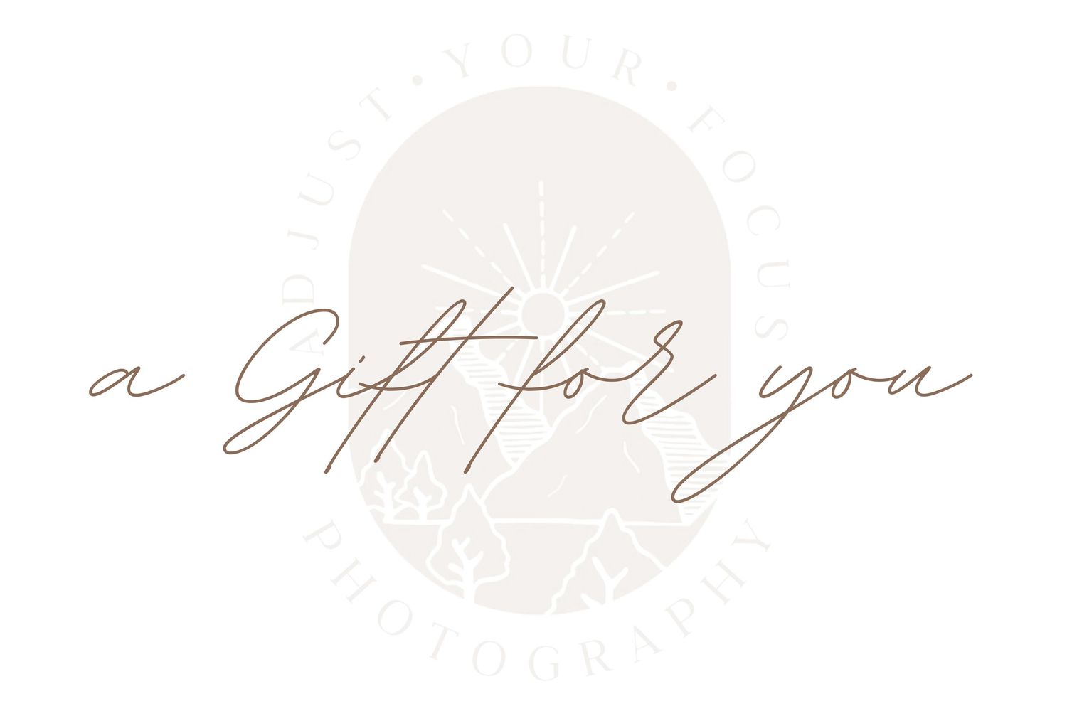 A decorative gift card design with cursive text and sunburst pattern in light beige tones.