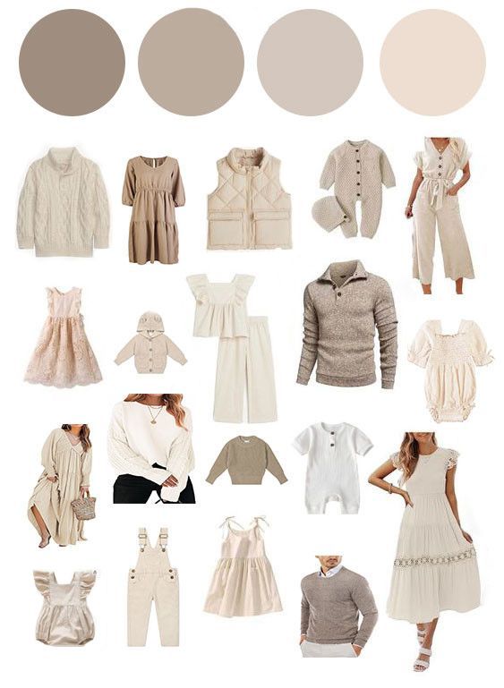 A neutral fashion mood board showcasing beige and cream colored clothing pieces.