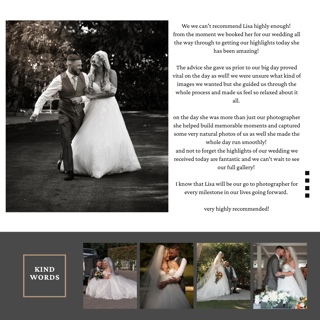 Couple sitting together on outdoor bench in wedding attire.