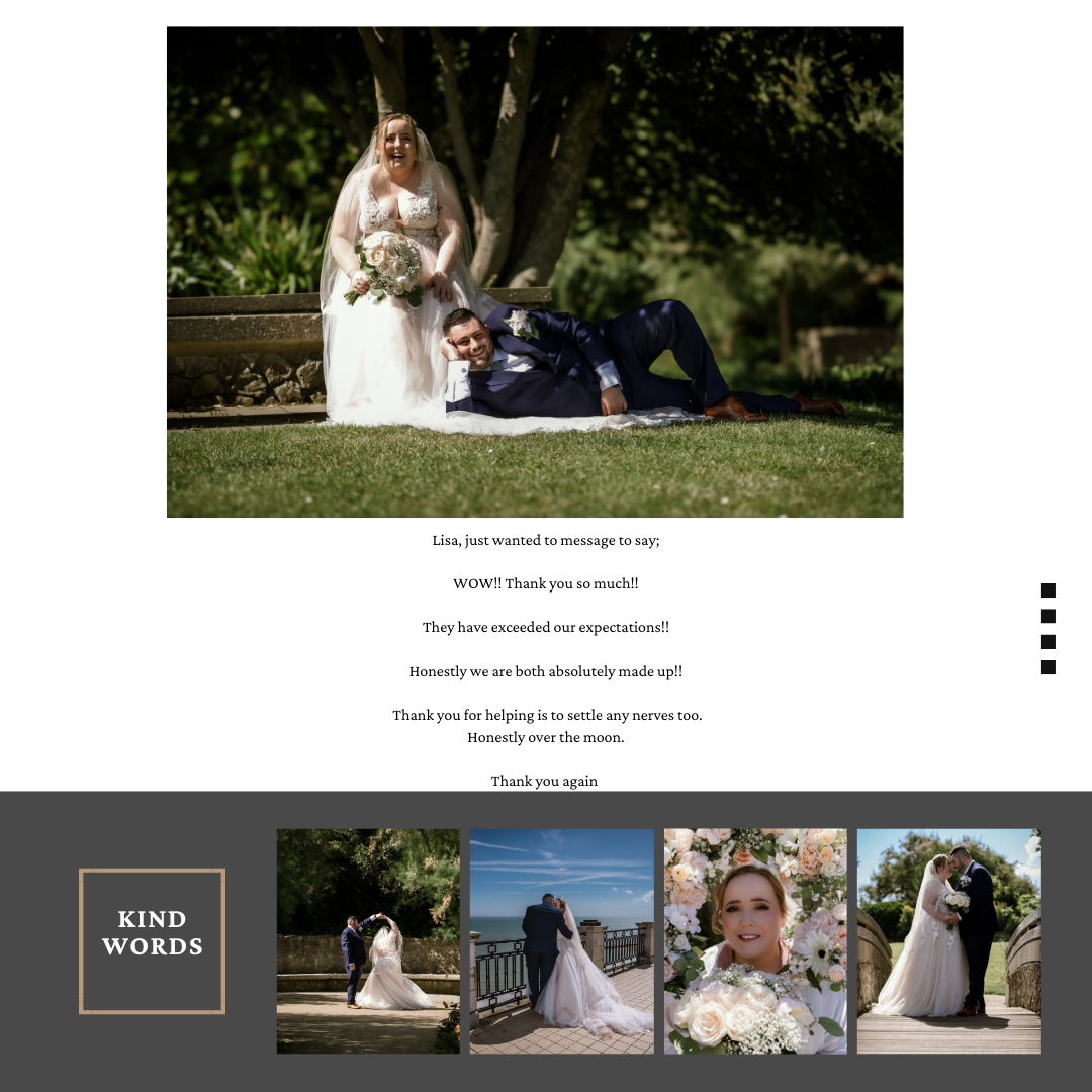 Playful wedding portrait on grass with creative pose in garden setting.