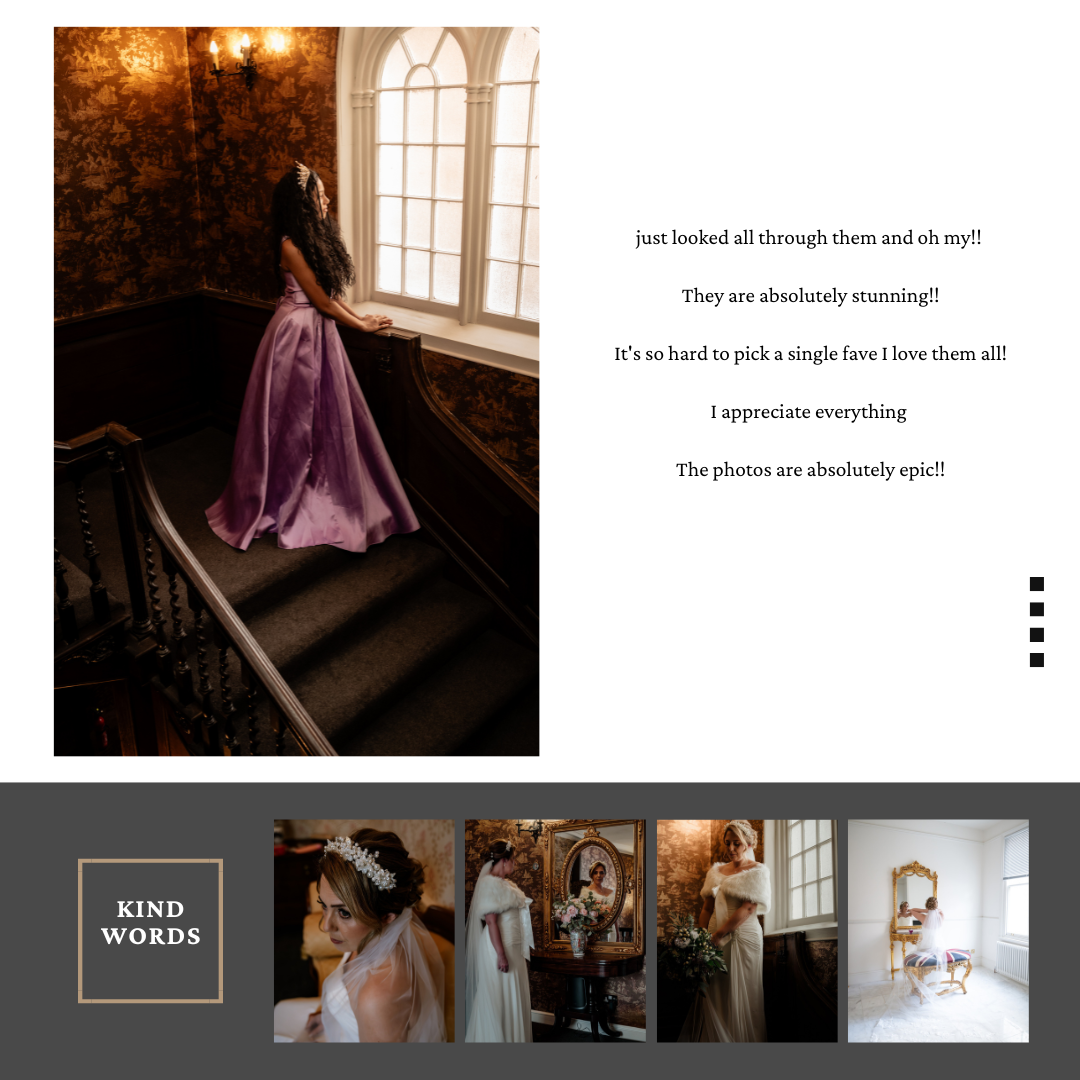 Dramatic portrait of purple dress flowing on historic staircase by window light.
