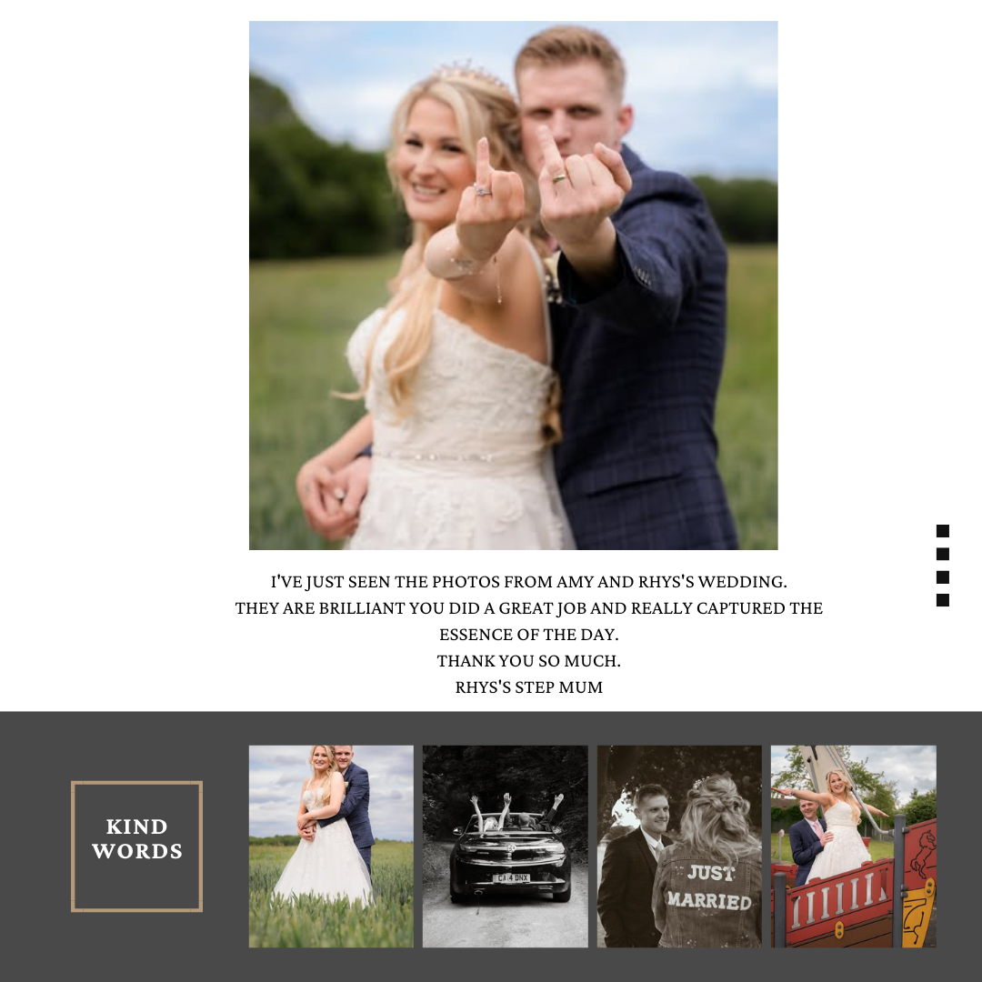 Wedding couple poses playfully in an outdoor field setting with natural lighting.