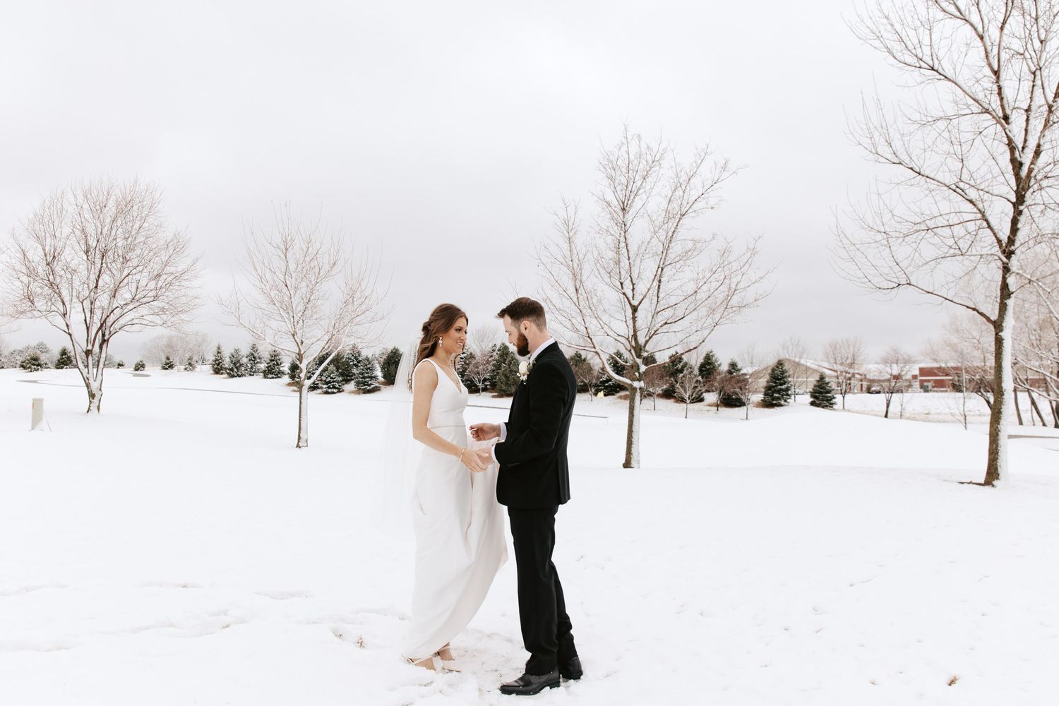 bride and groom first look, winter wedding in lincoln nebraska, lincoln ne wedding photographers