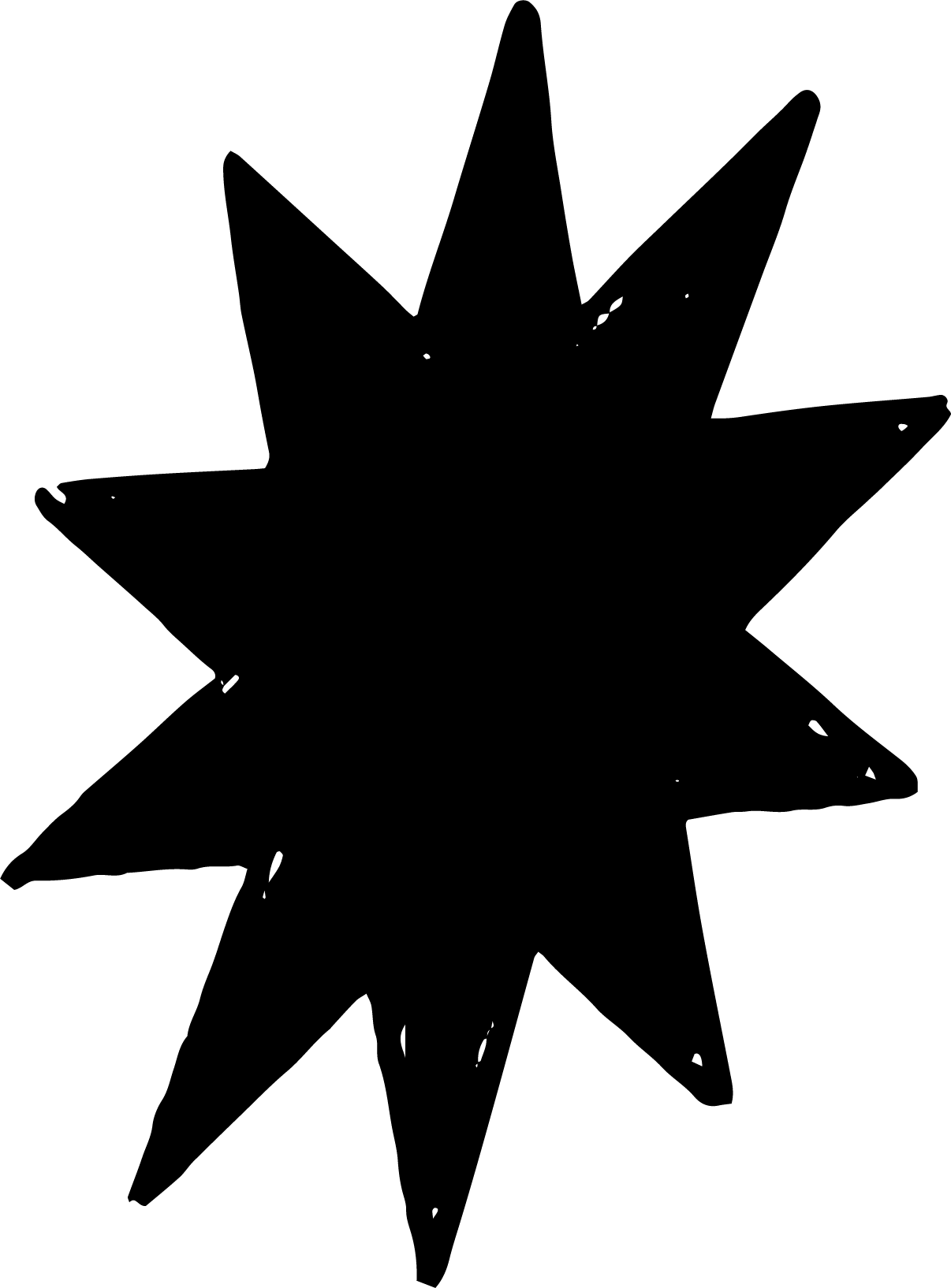 A black silhouette of an eight-pointed star or starburst shape with sharp uneven points against a white background.