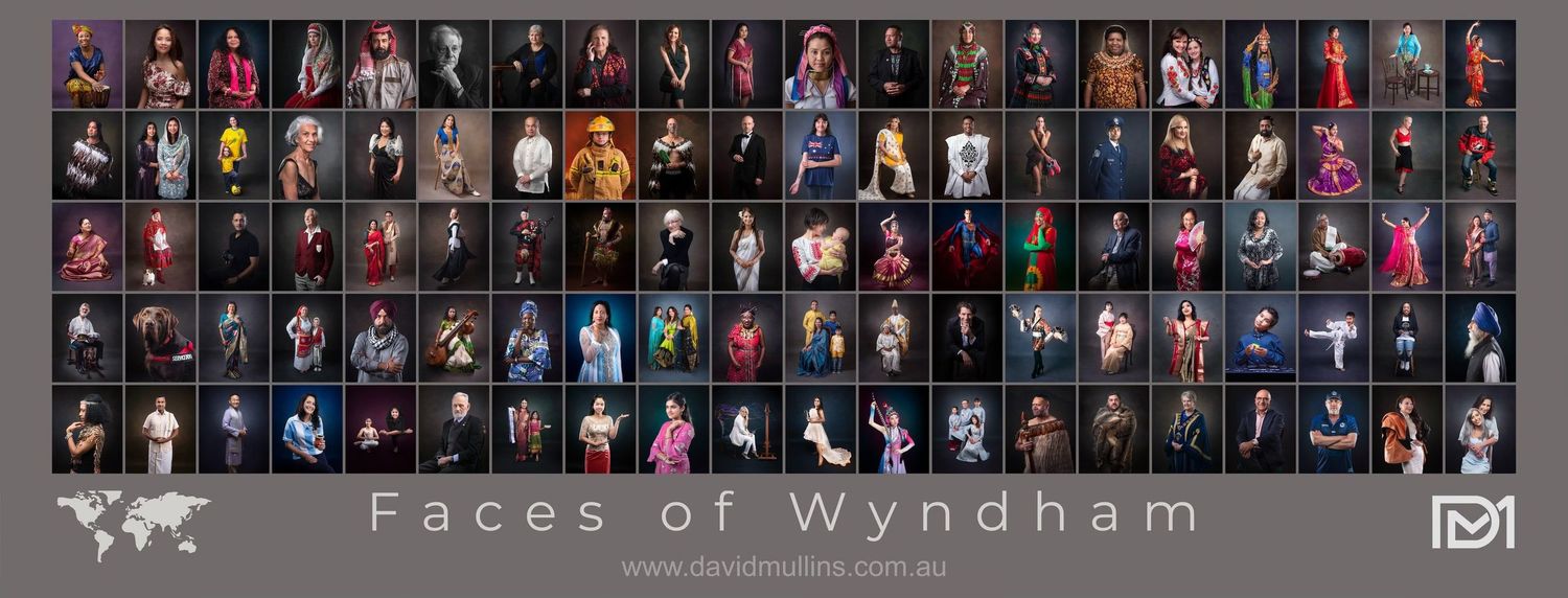 A grid collage of theatrical production photos with dramatic lighting and costumes arranged in rows showing stage performances.