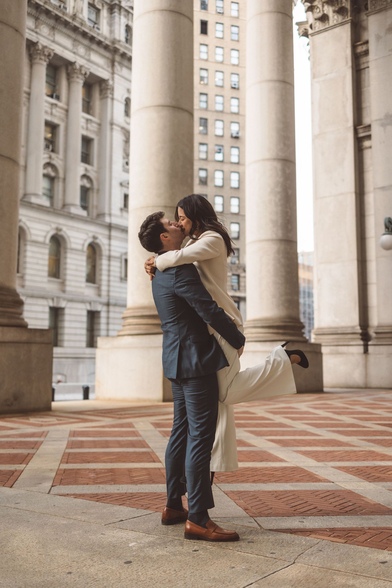 Editorial-style photo of couple eloping at NYC City Hall courthouse