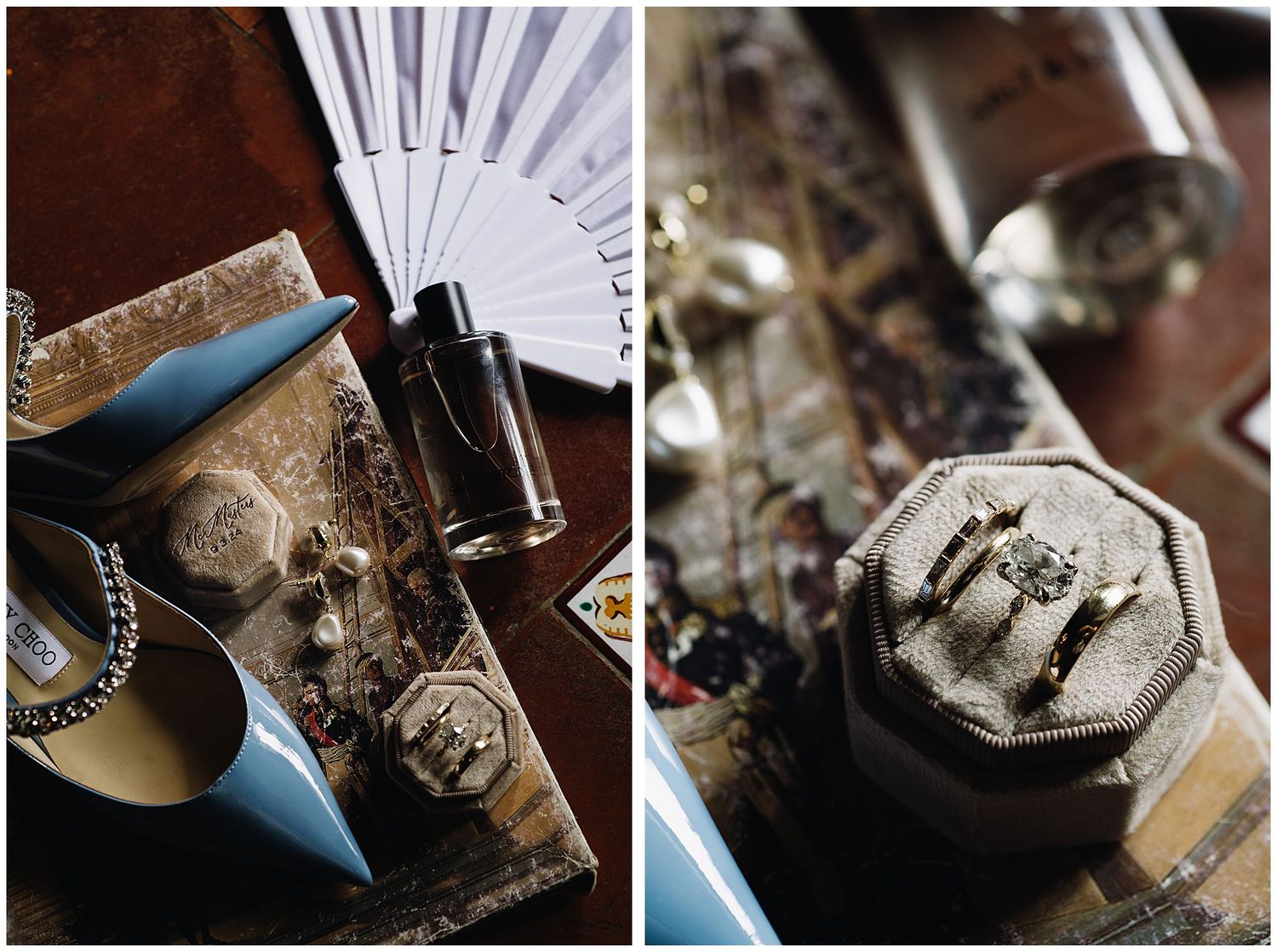 A series of close-up shots showing the brewing process of coffee using a grinder and manual preparation equipment.