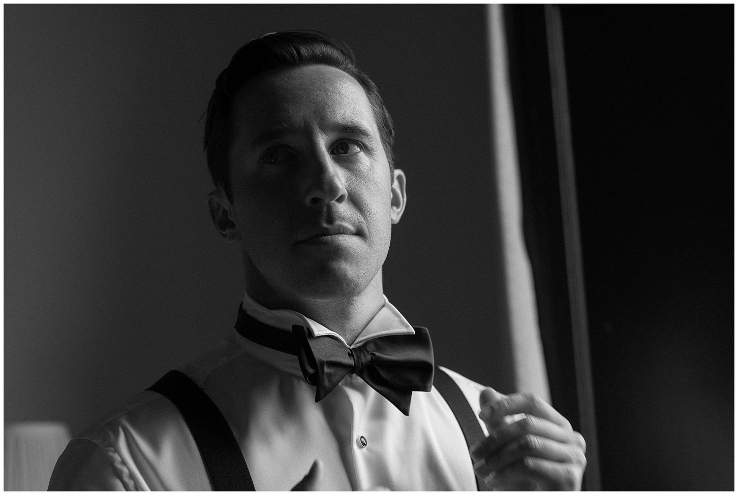 A black and white portrait photo sequence of a figure shown with various expressions and angles.