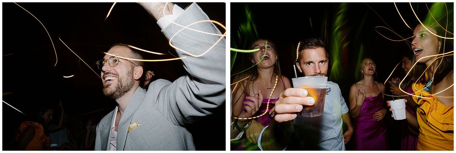 Energetic party moments captured in dynamic nighttime celebration photos.