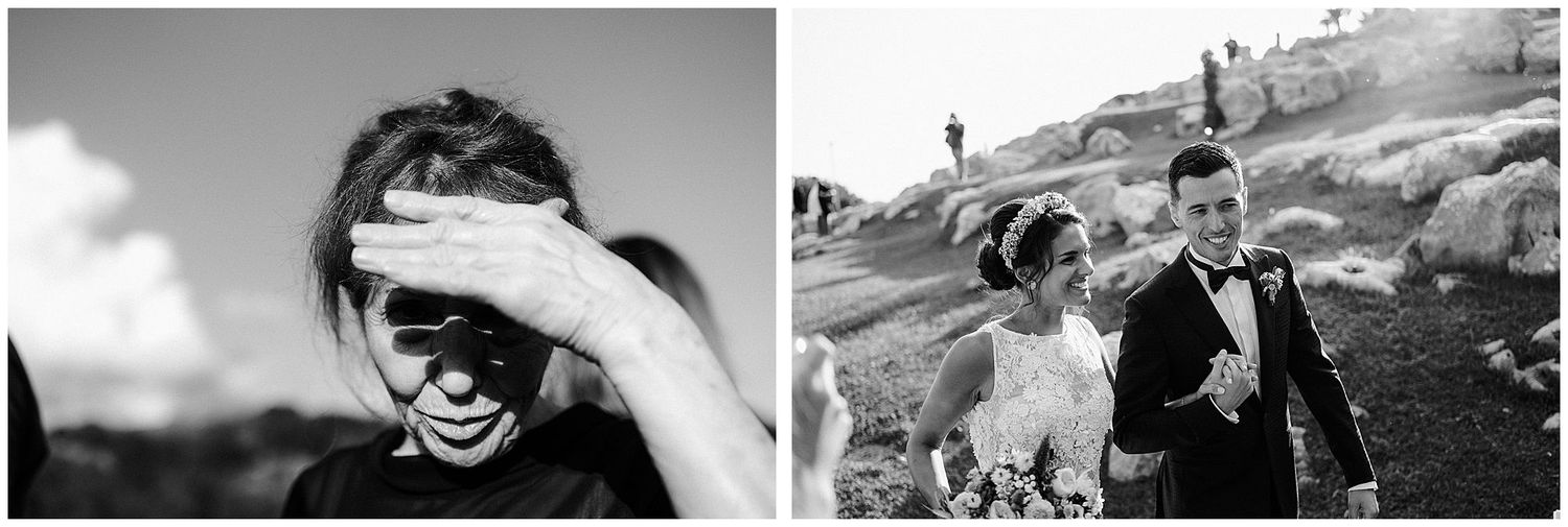 Black and white documentary style wedding celebration photographs.