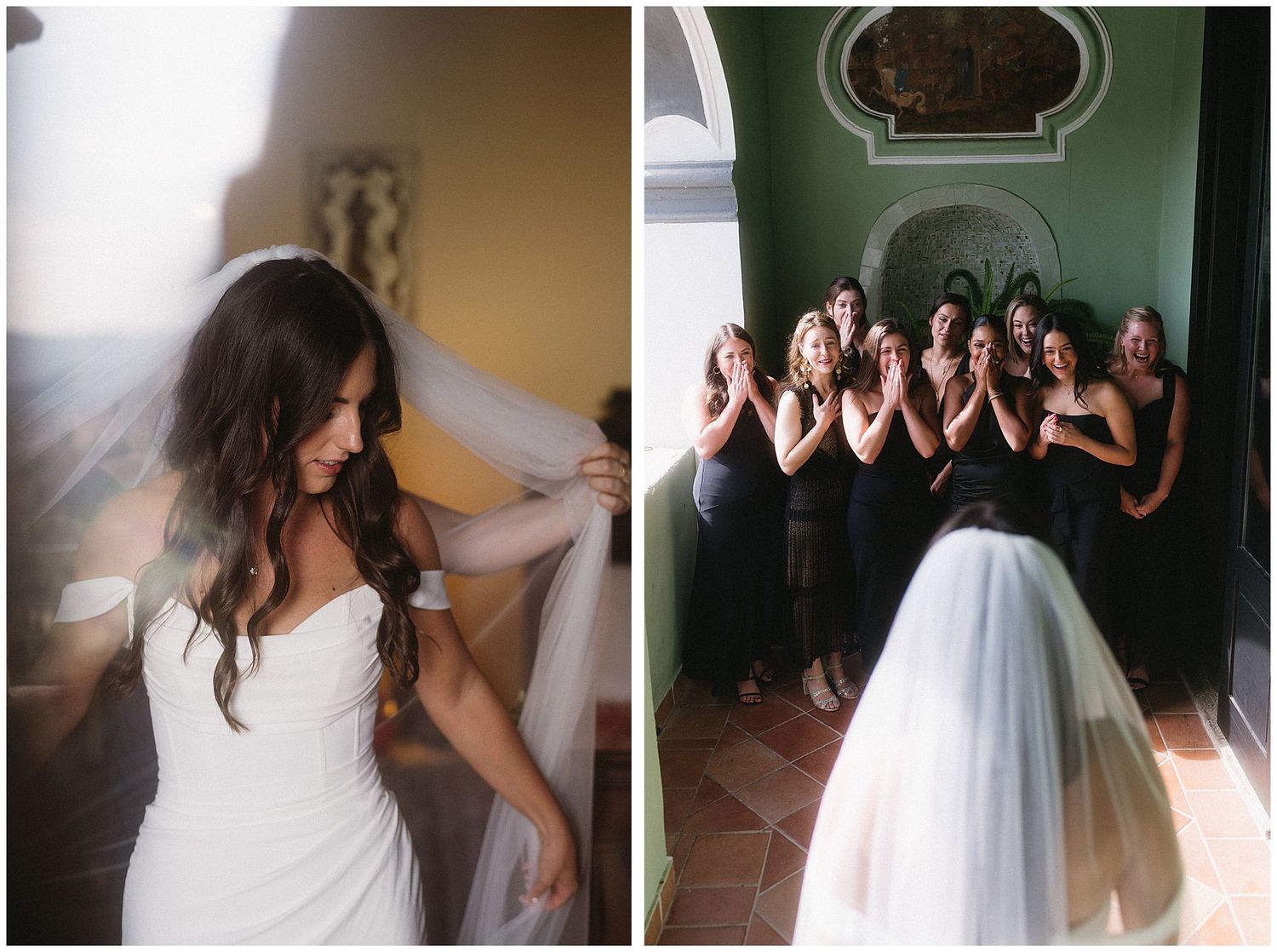 A sequence of photos showing the back of a white wedding dress as someone twirls and moves, creating a flowing effect.