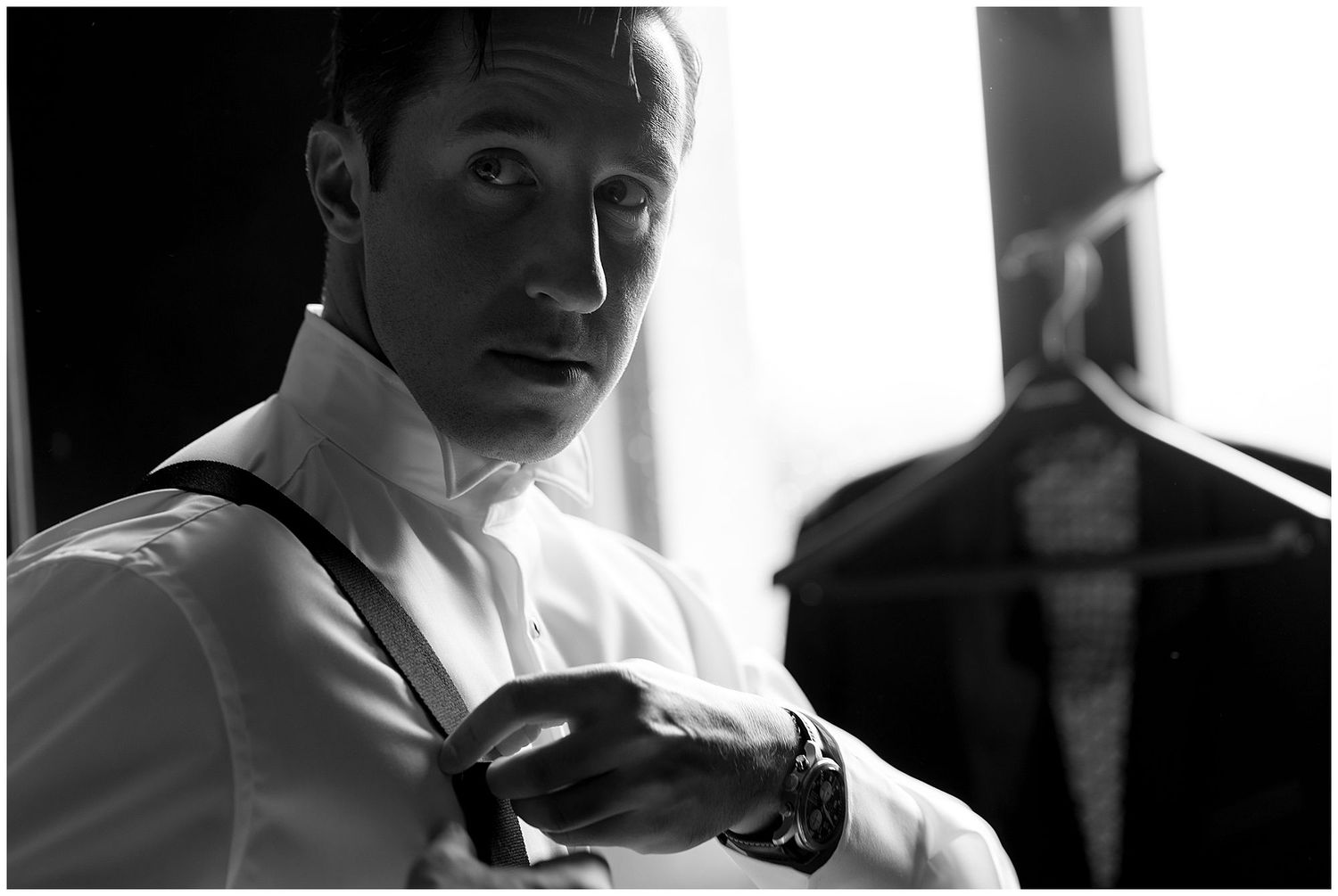 A dramatic black and white sequence of artistic headshot portraits in moody lighting.