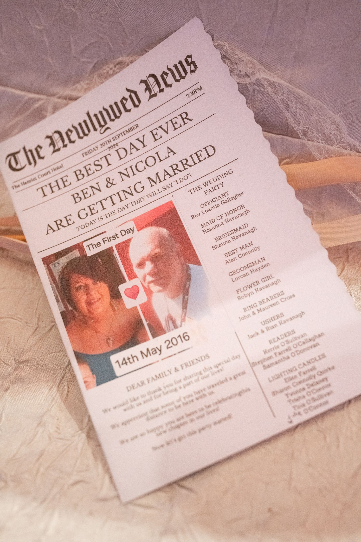Collection of vintage-style newspaper clippings and headlines arranged on white textured background.